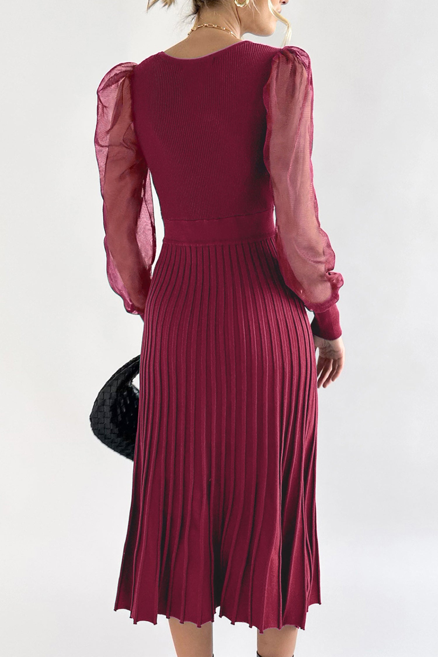 Women's Knit Dress Elegant Sheer Long Sleeve