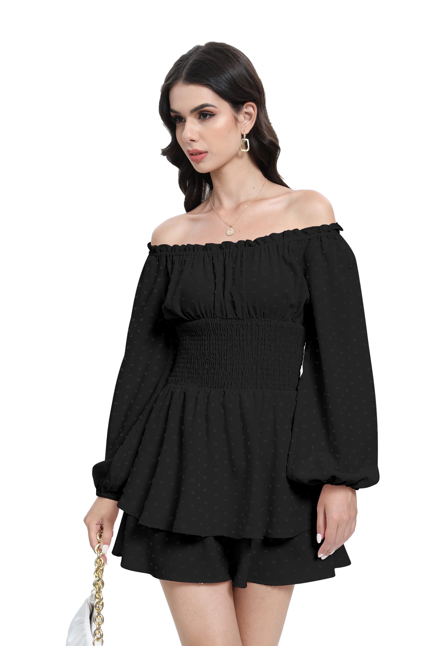 Cakulo Women Off-Shoulder Long Sleeve Mini Romper