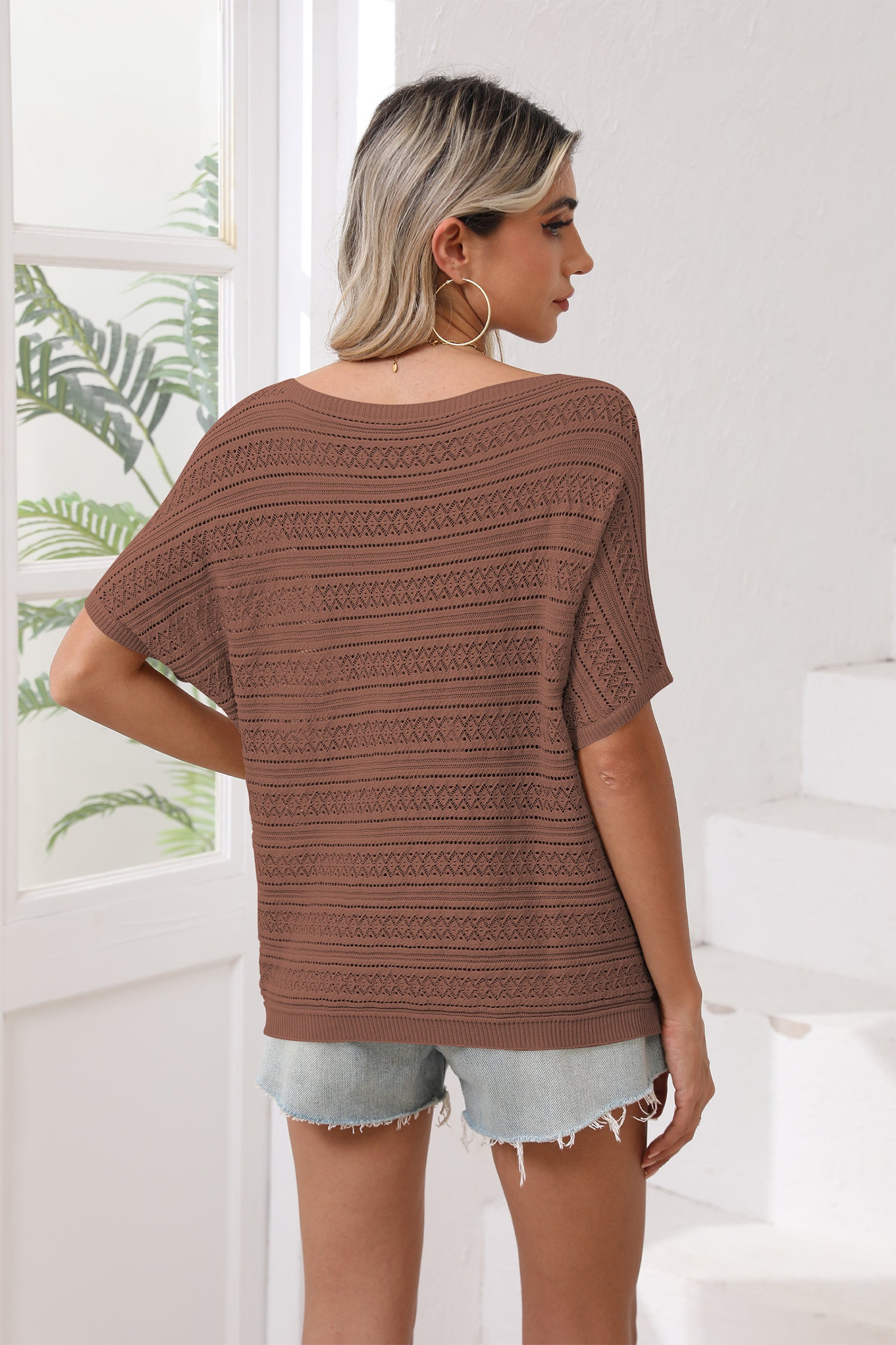 Cakulo Women's Summer Off-Shoulder Crochet Batwing Knit Top