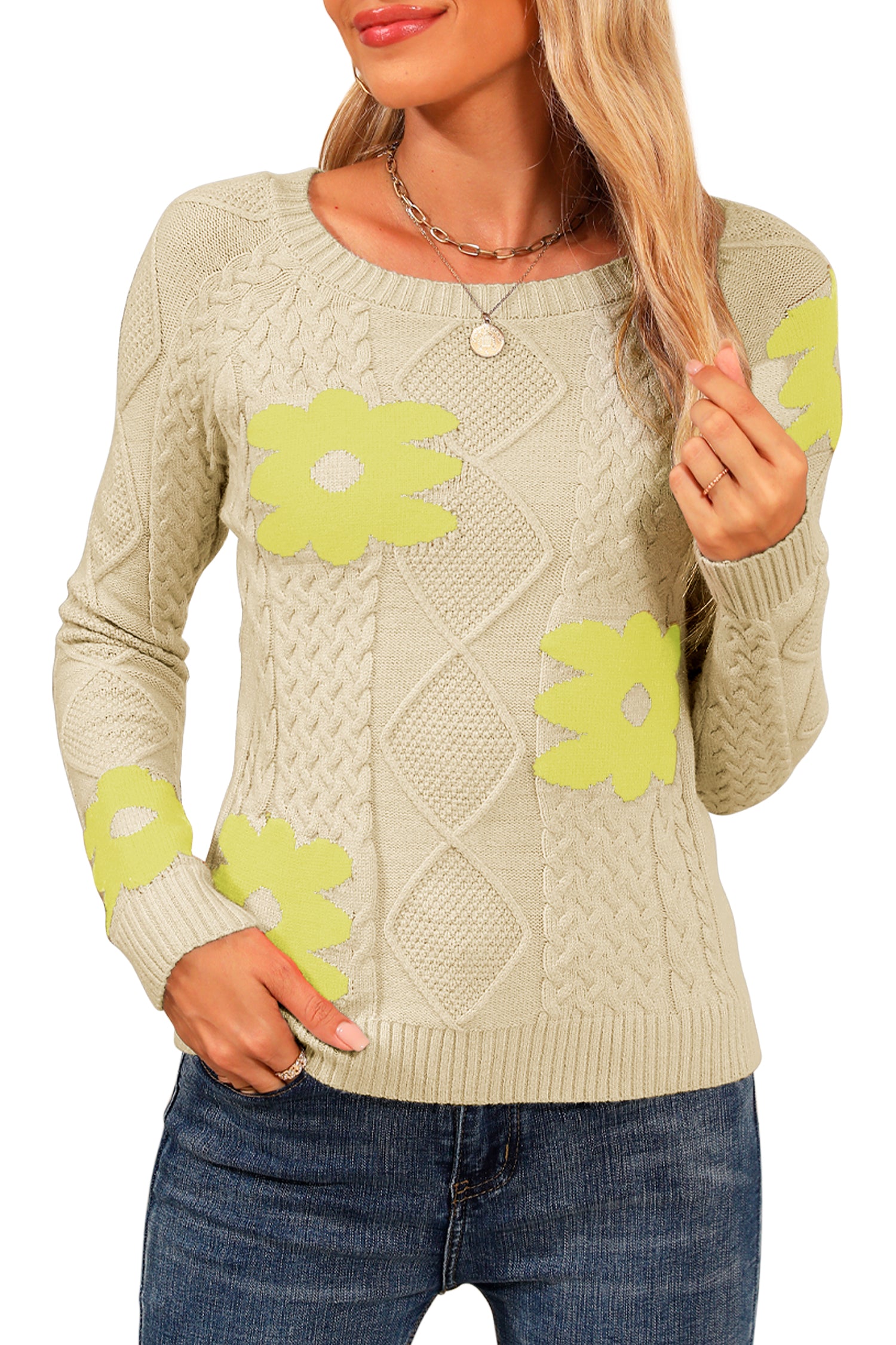 Cakulo Women's 2024 Cable Knit Flower Sweater