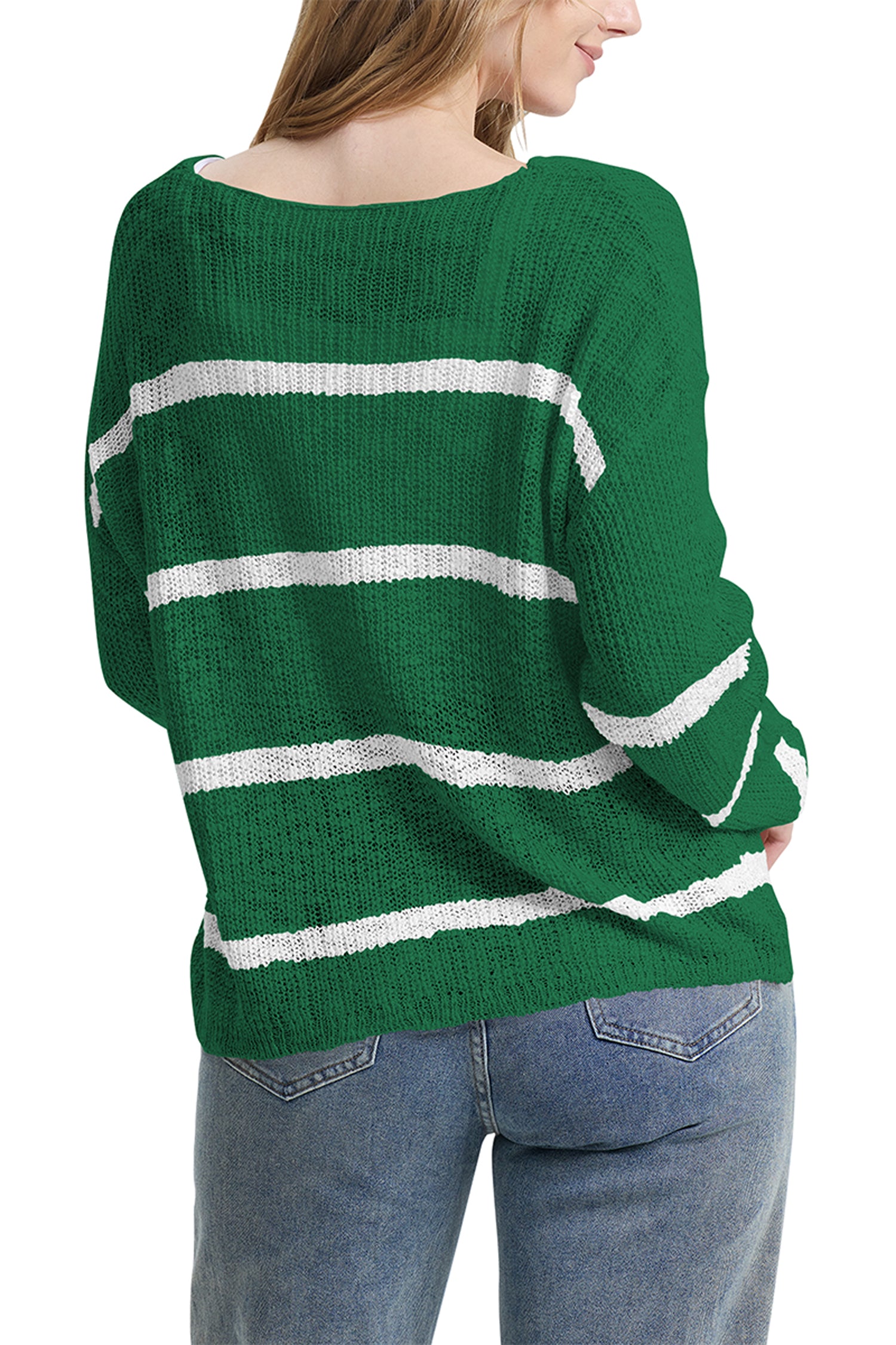 Cakulo Women's Off-Shoulder Striped Knit Sweater