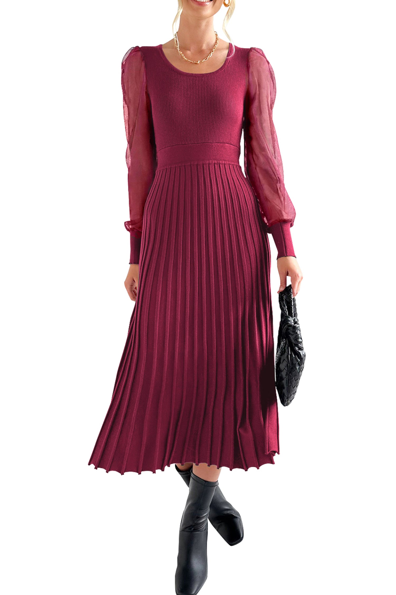 Women's Knit Dress Elegant Sheer Long Sleeve