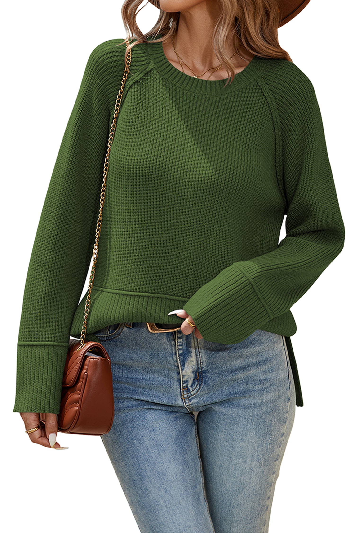 Cakulo Women's Fall Oversized Ribbed Crew Neck Sweater