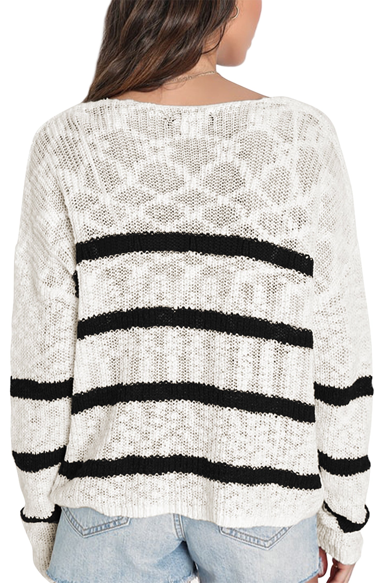 Cakulo Women's Off-Shoulder Striped Knit Sweater