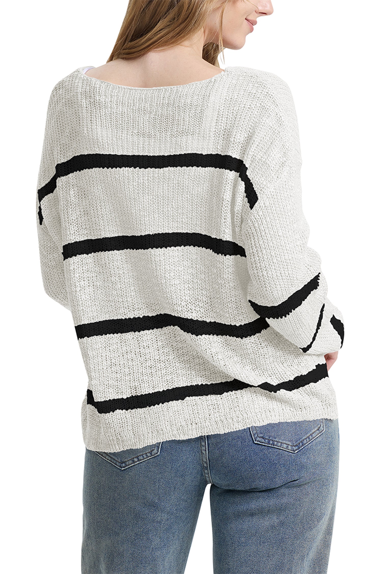 Cakulo Women's Off-Shoulder Striped Knit Sweater