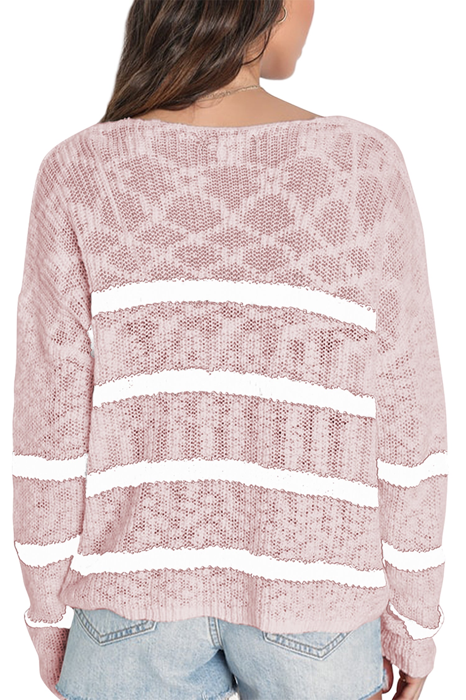 Cakulo Women's Off-Shoulder Striped Knit Sweater