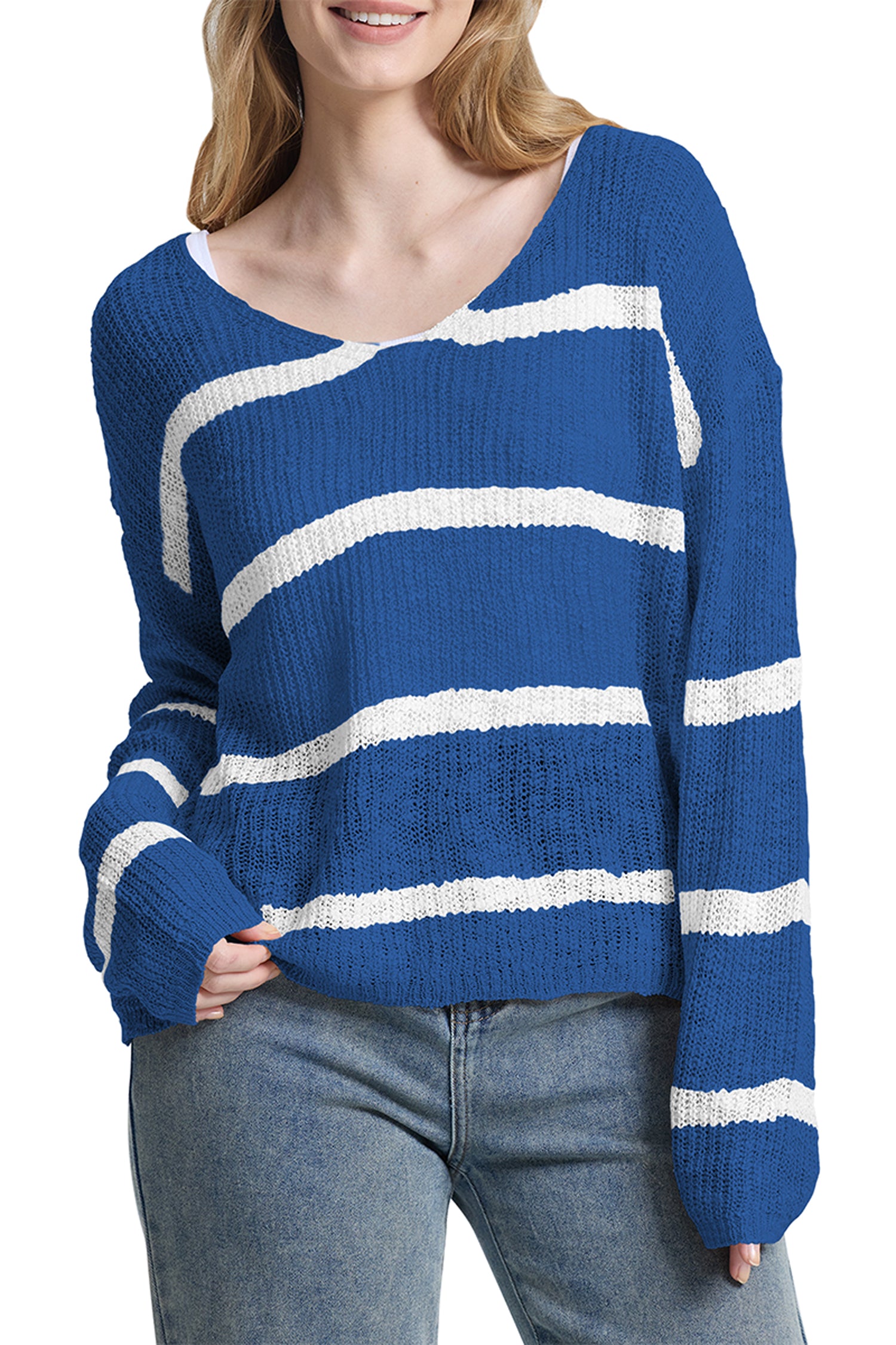 Cakulo Women's Off-Shoulder Striped Knit Sweater