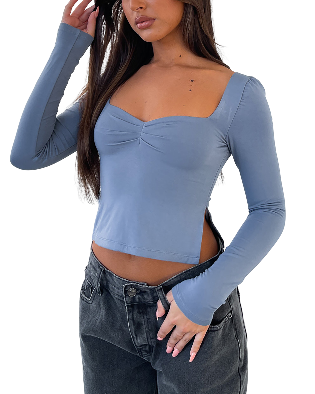 Cakulo Women Sweetheart Neck Long Sleeve