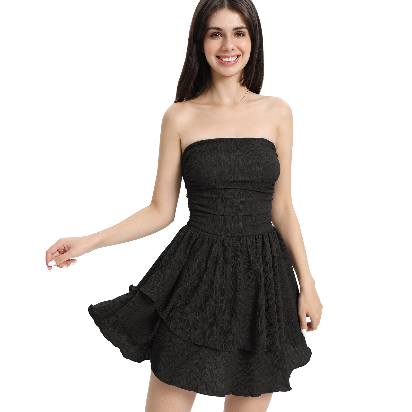 Cakulo Women's Strapless Ruffle Short Tasseled Dress