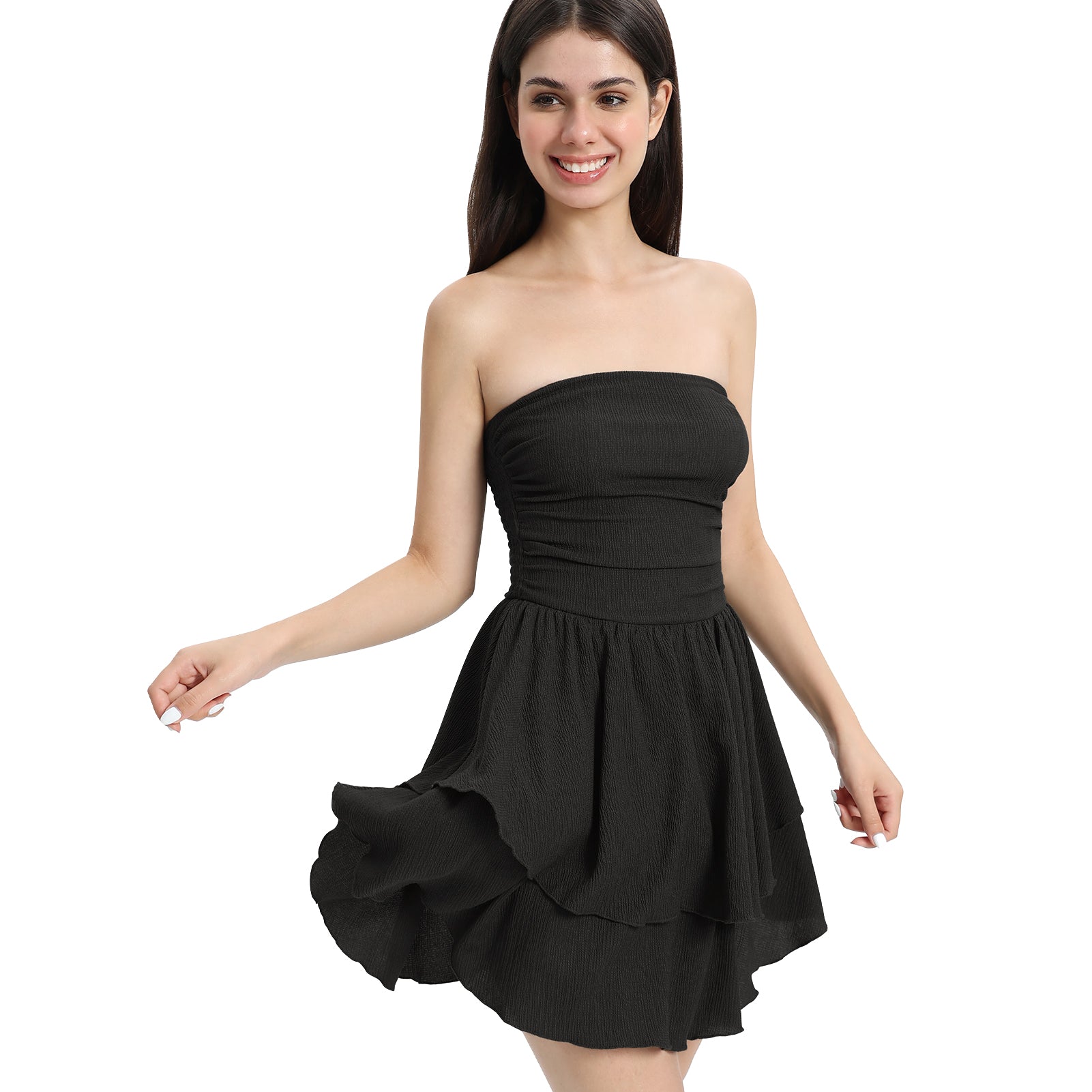 Cakulo Women's Strapless Ruffle Short Tasseled Dress