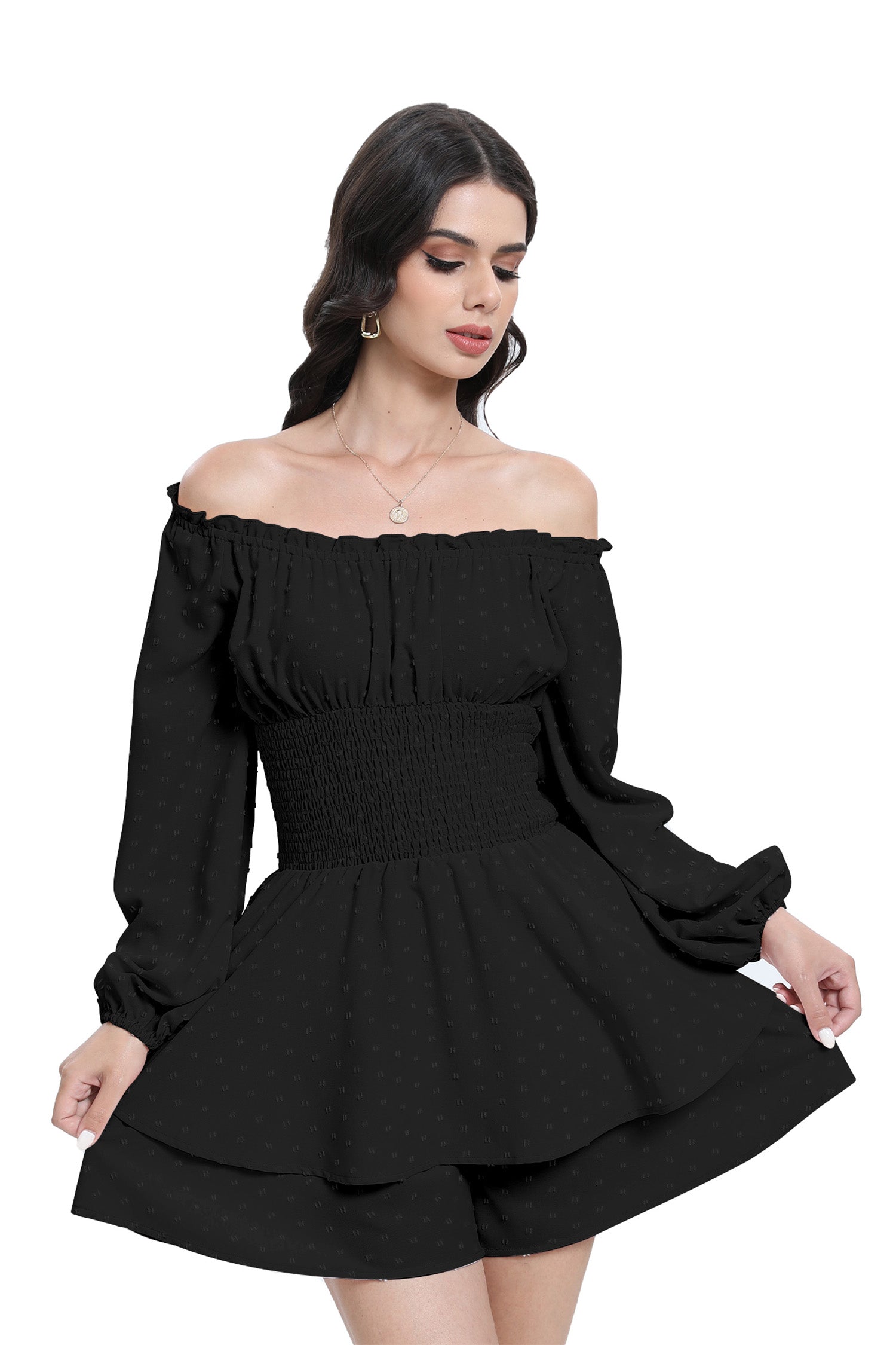 Cakulo Women Off-Shoulder Long Sleeve Mini Romper