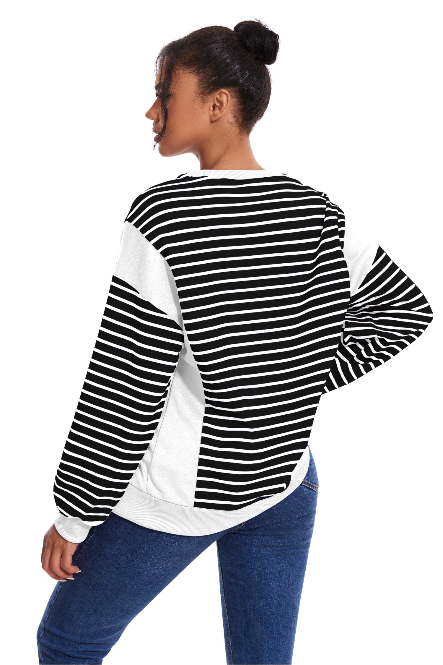 Cakulo Women's Striped Crewneck Sweatshirt with Split Hem 2024