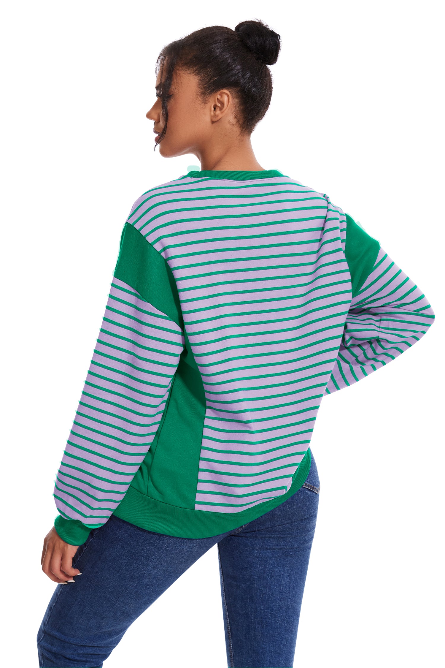 Cakulo Women's Striped Crewneck Sweatshirt with Split Hem 2024