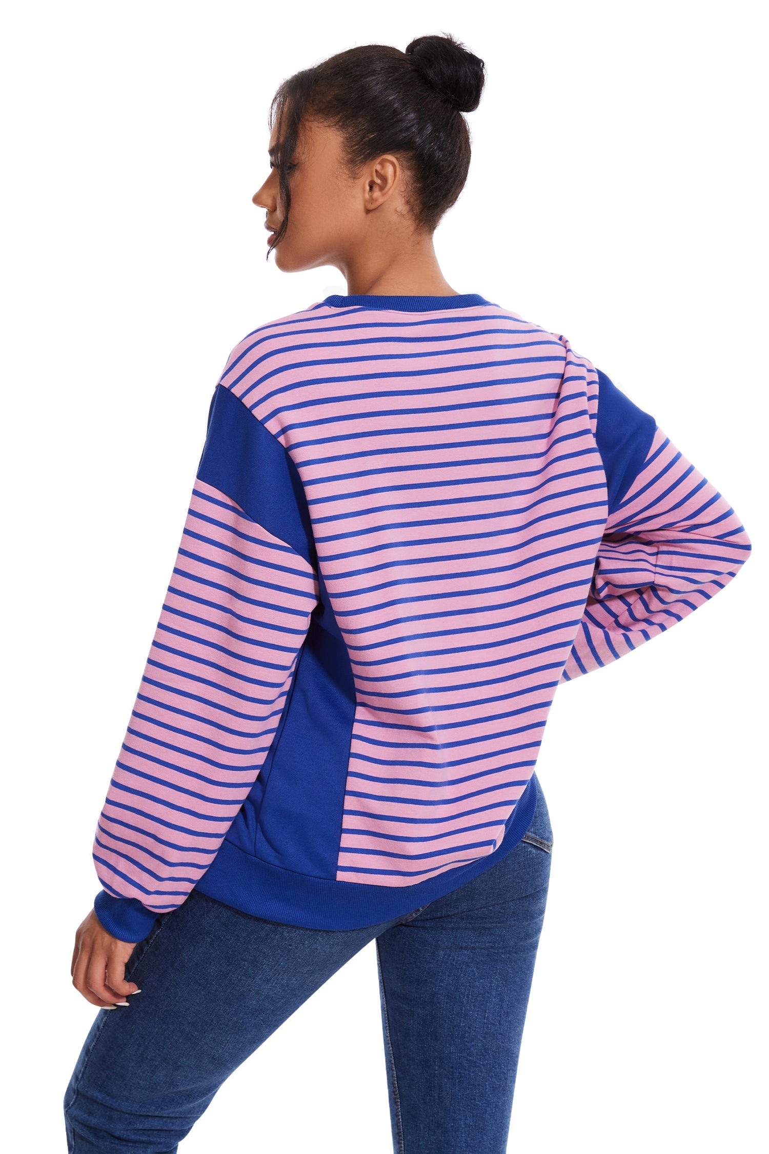 Cakulo Women's Striped Crewneck Sweatshirt with Split Hem 2024