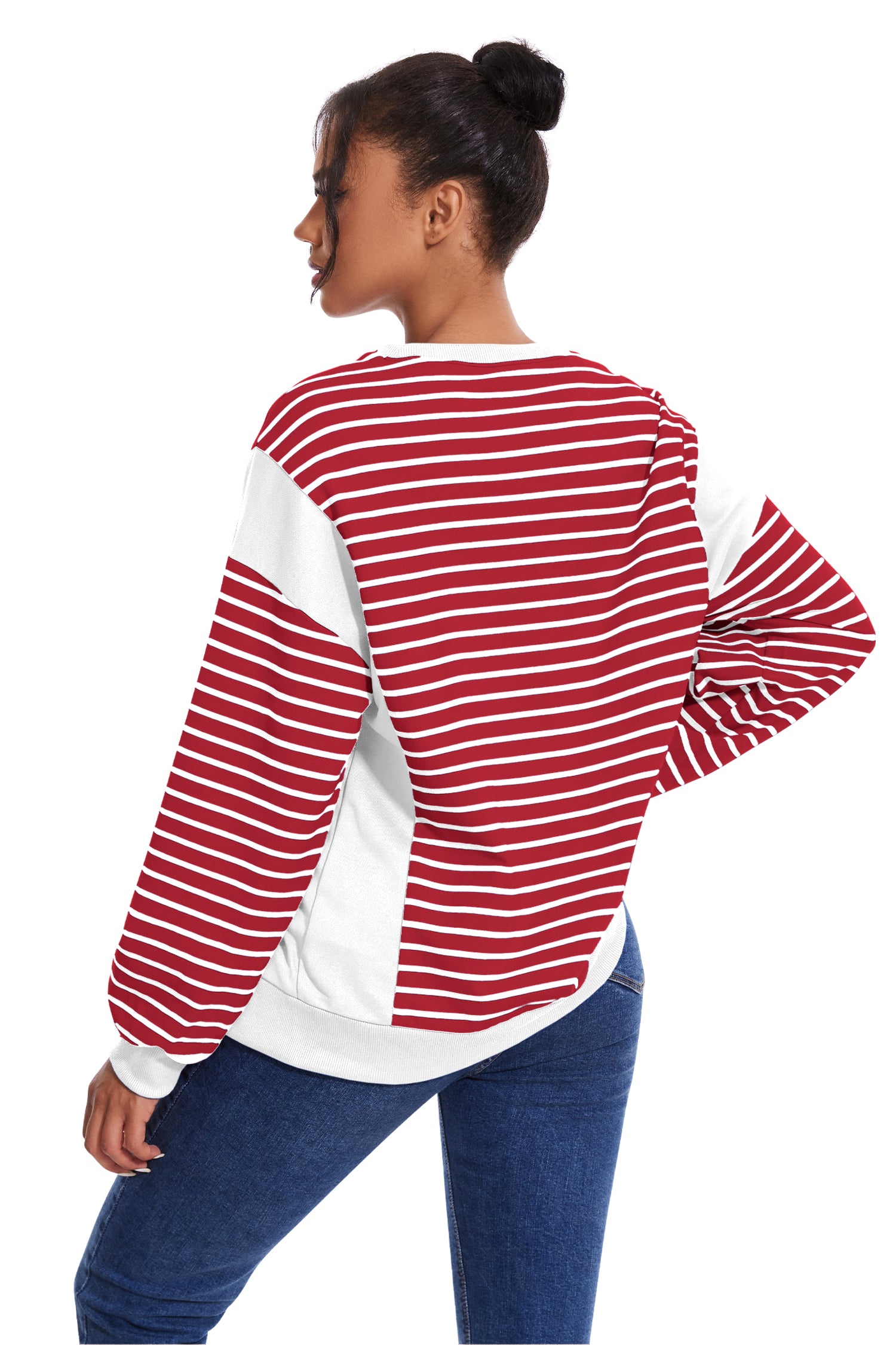 Cakulo Women's Striped Crewneck Sweatshirt with Split Hem 2024