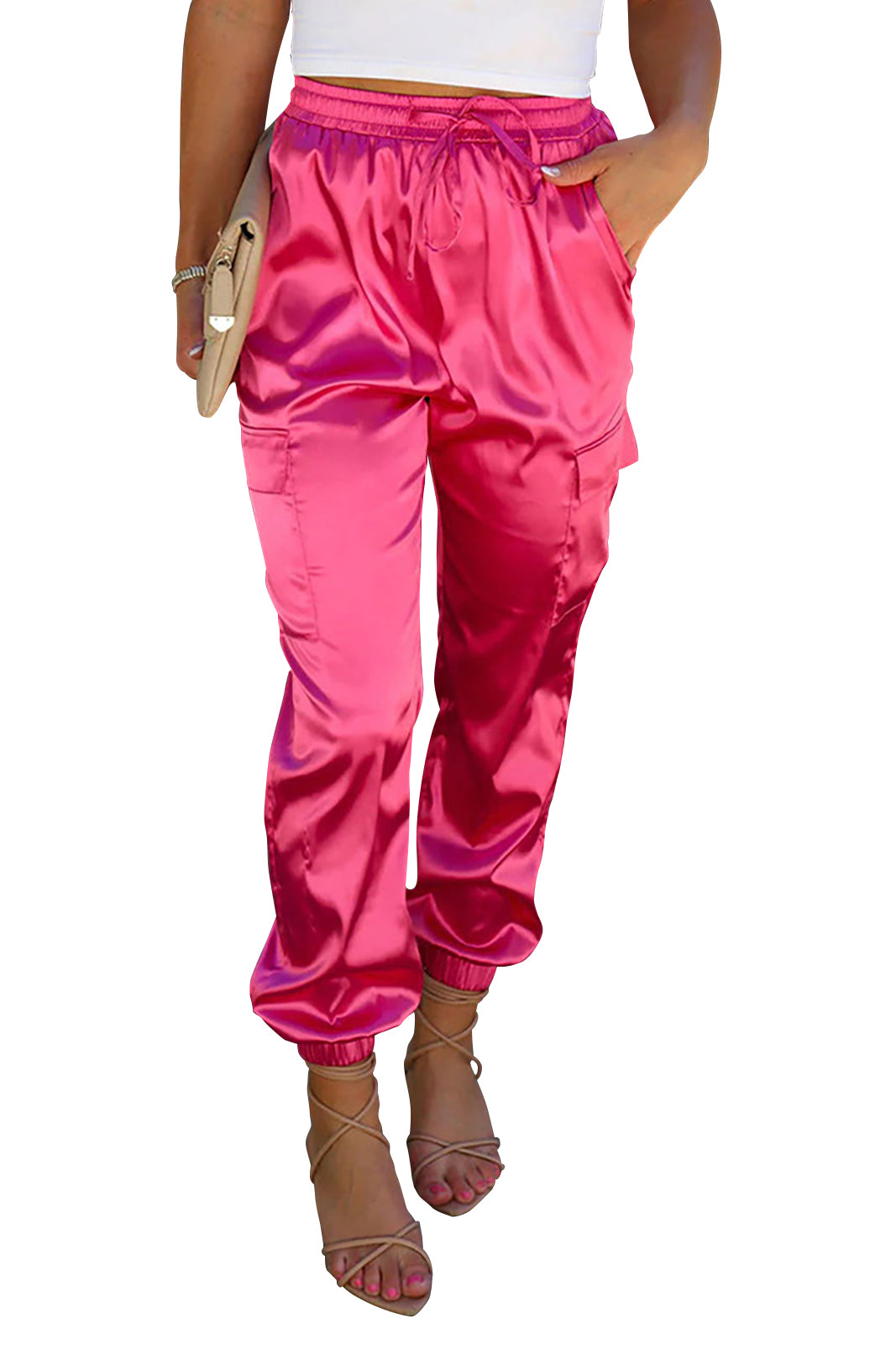 Cakulo Women's Satin Drawstring Long Pants