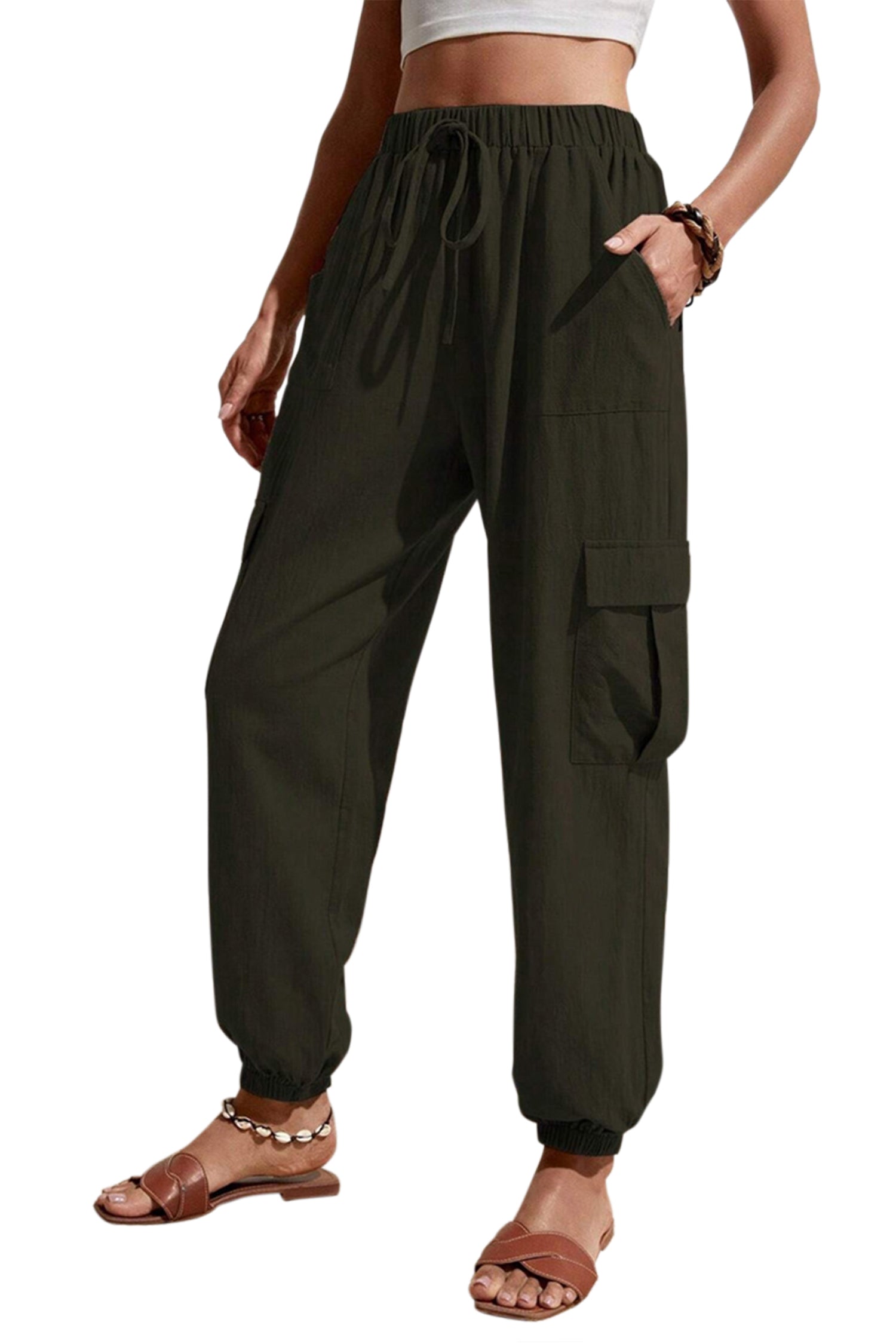 Cakulo Women's High-Waisted Wide-Leg Tapered Pants with Pockets