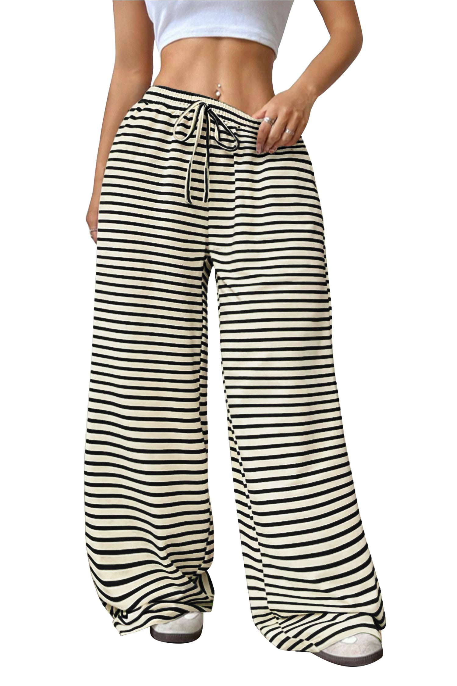 Cakulo Women's Striped High-Waist Y2K Lounge Pants with Pockets