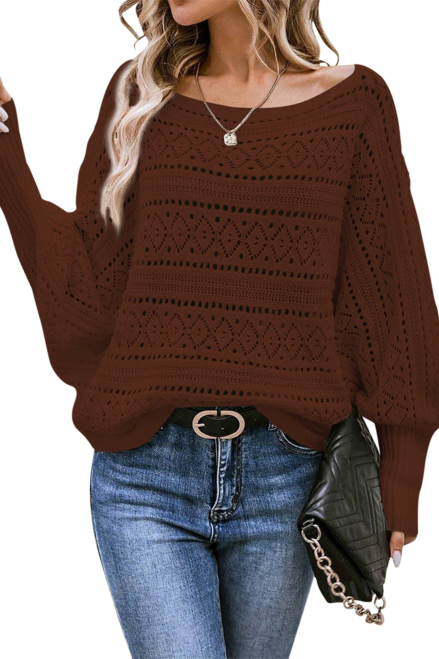 Cakulo Womens Off Shoulder Oversized Knit Batwing Sweater Top