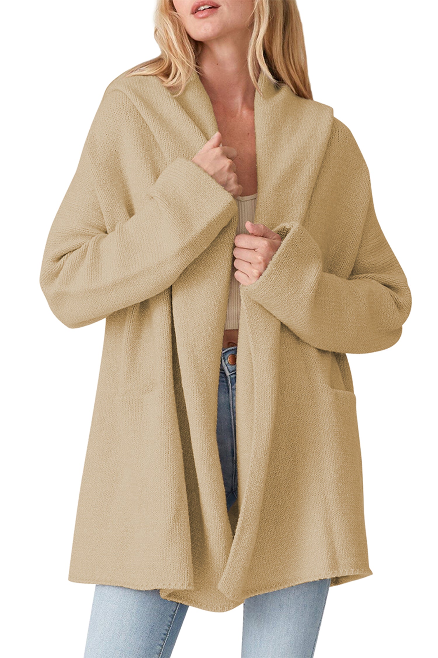 Cakulo Women's Long Hooded Oversized Cardigan Sweaters with Pockets