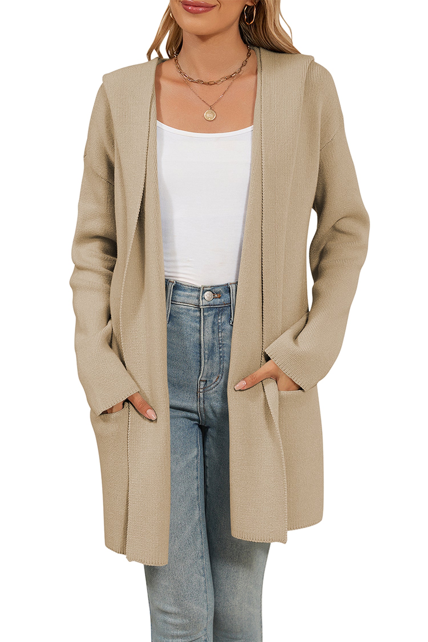 Cakulo Women's Long Hooded Oversized Cardigan Sweaters with Pockets