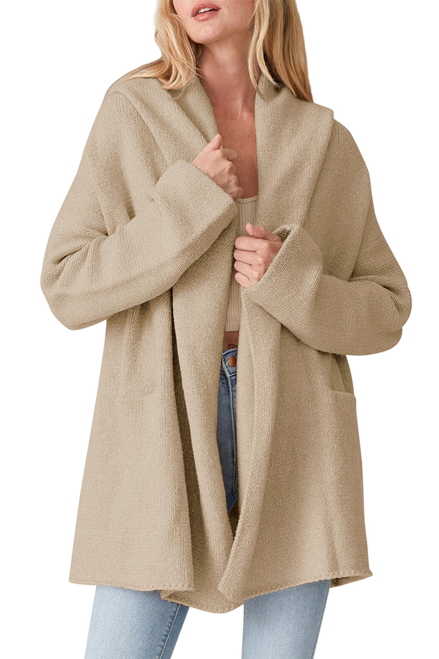 Cakulo Women's Long Hooded Oversized Cardigan Sweaters with Pockets