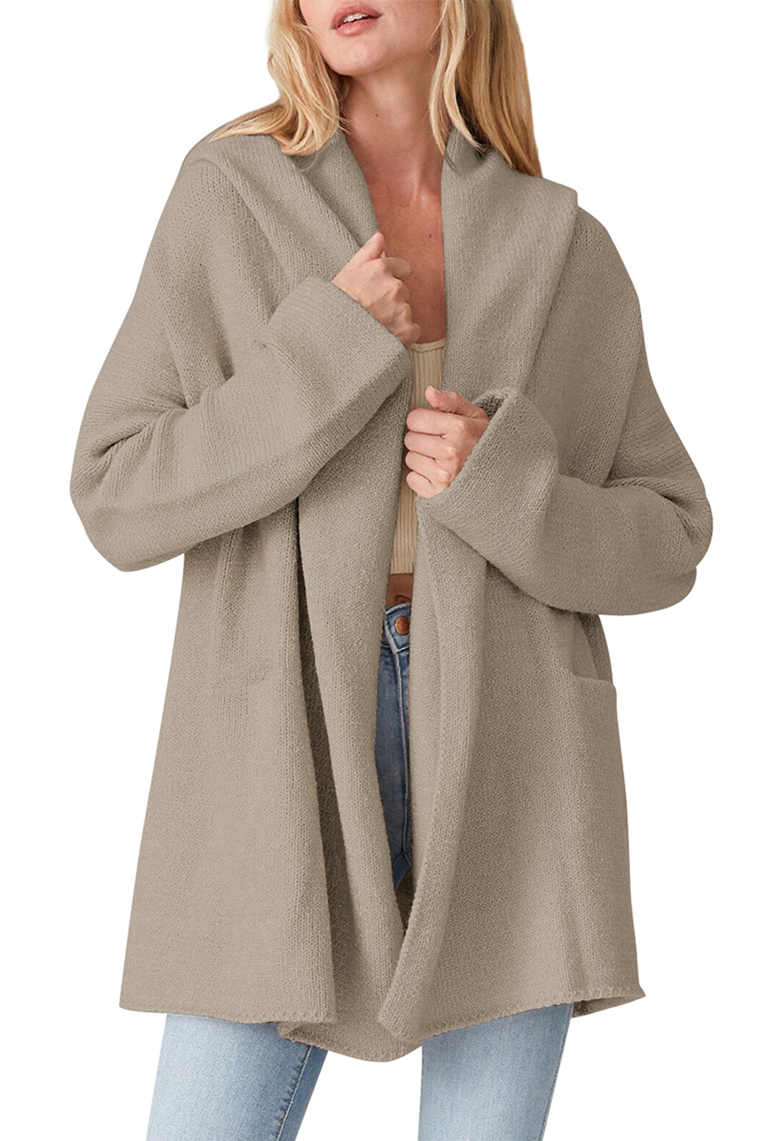 Cakulo Women's Long Hooded Oversized Cardigan Sweaters with Pockets