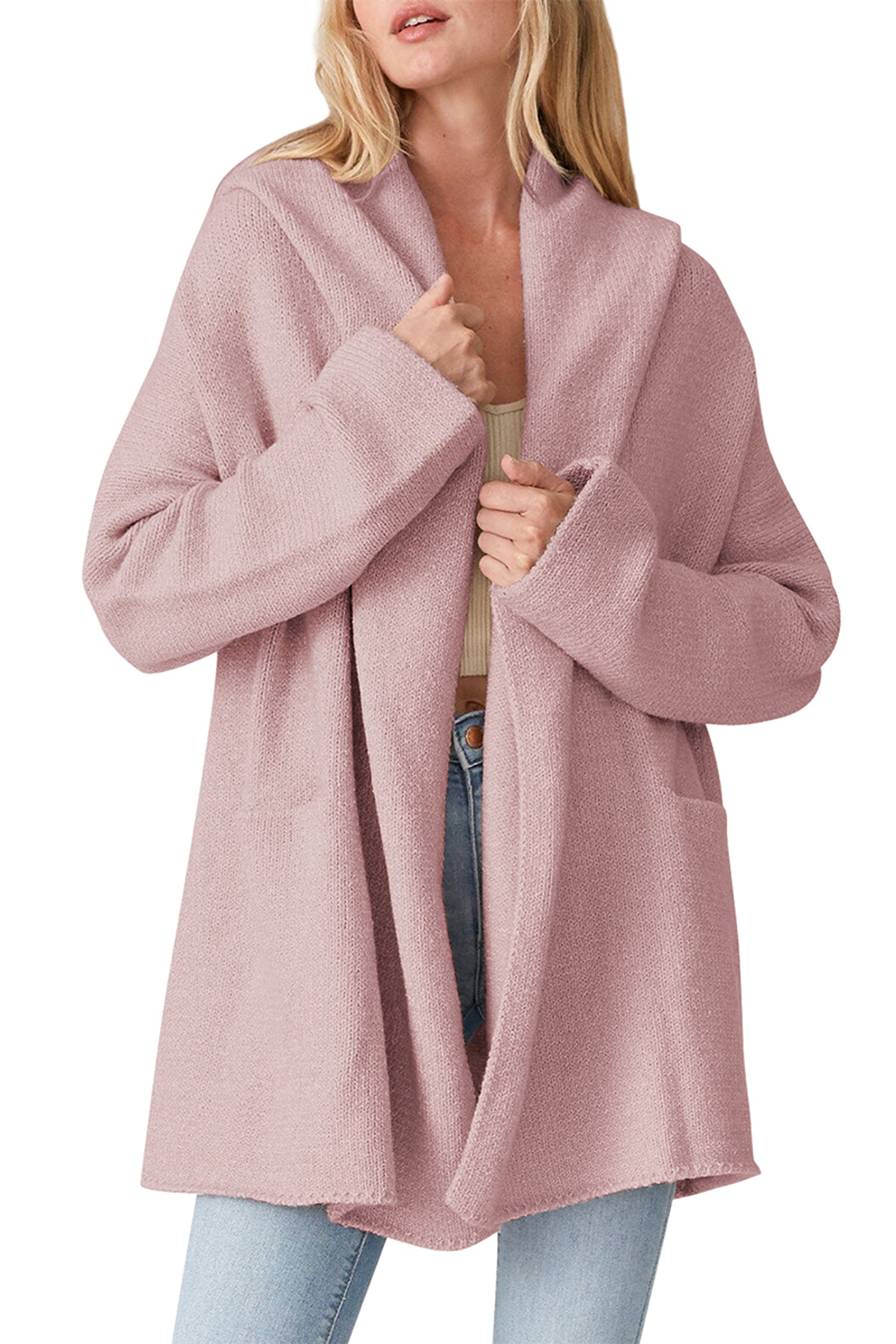 Cakulo Women's Long Hooded Oversized Cardigan Sweaters with Pockets