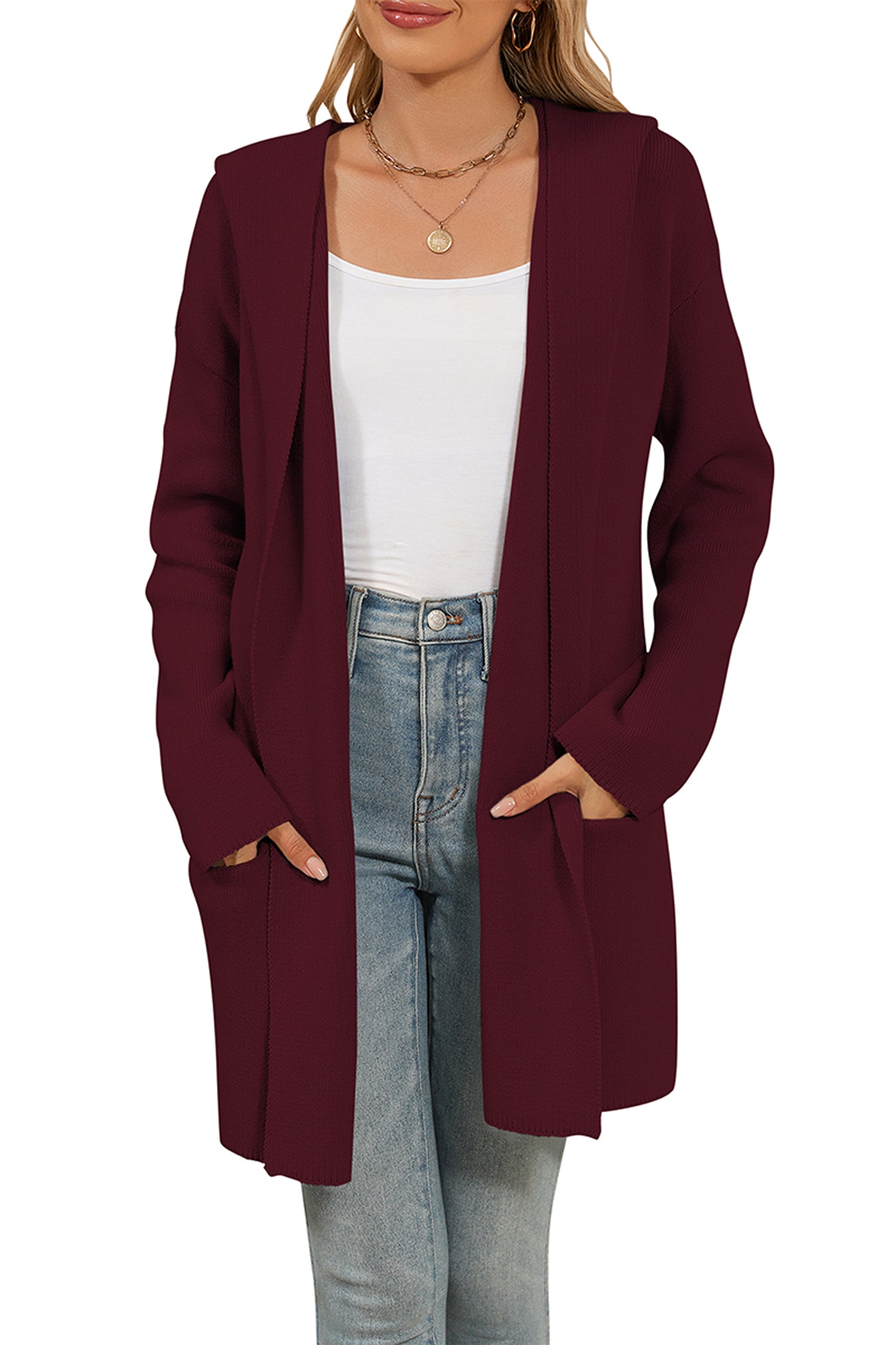 Cakulo Women's Long Hooded Oversized Cardigan Sweaters with Pockets