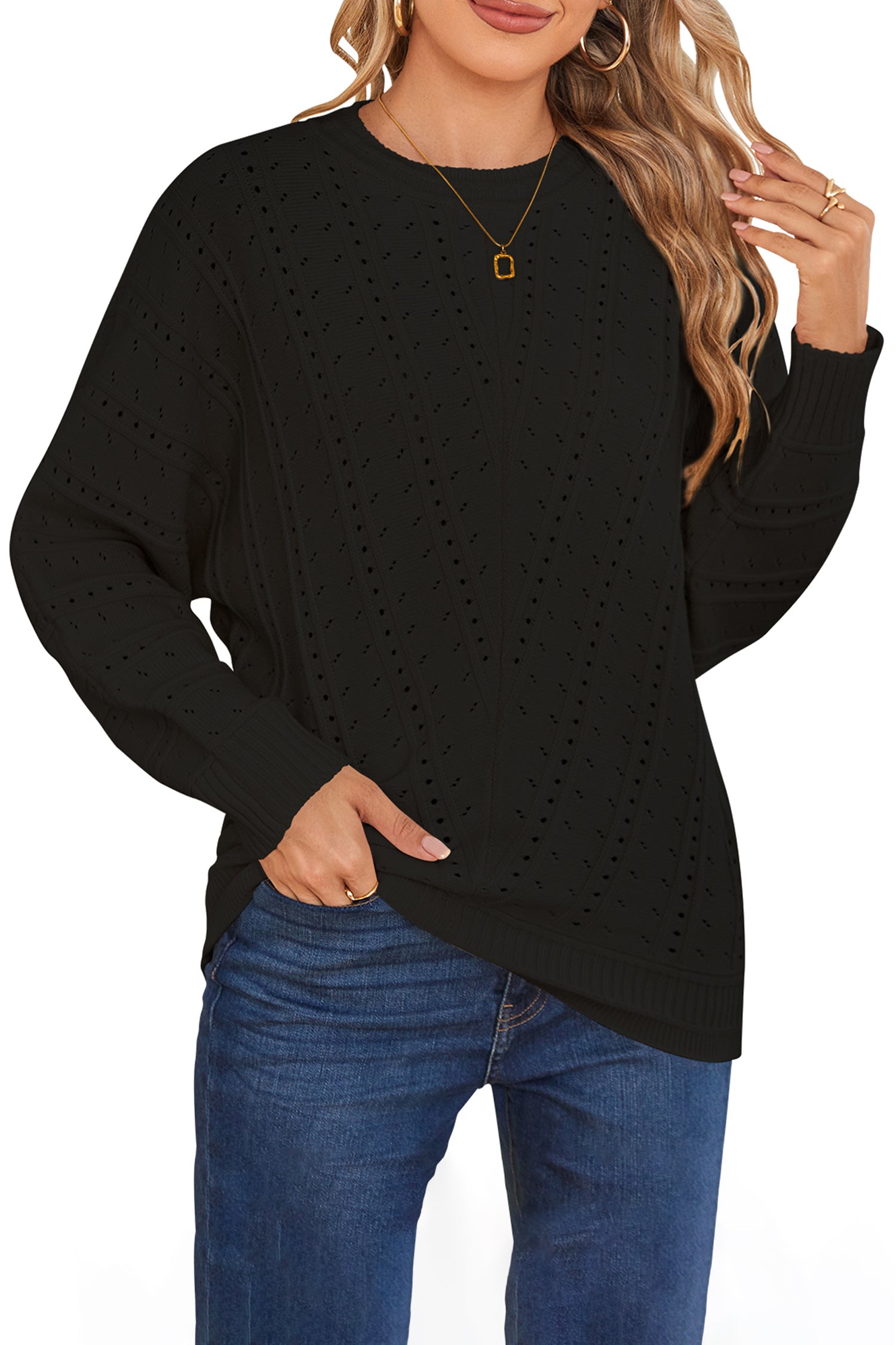 Cakulo Women's Oversized Crochet Knit Sweater 2024