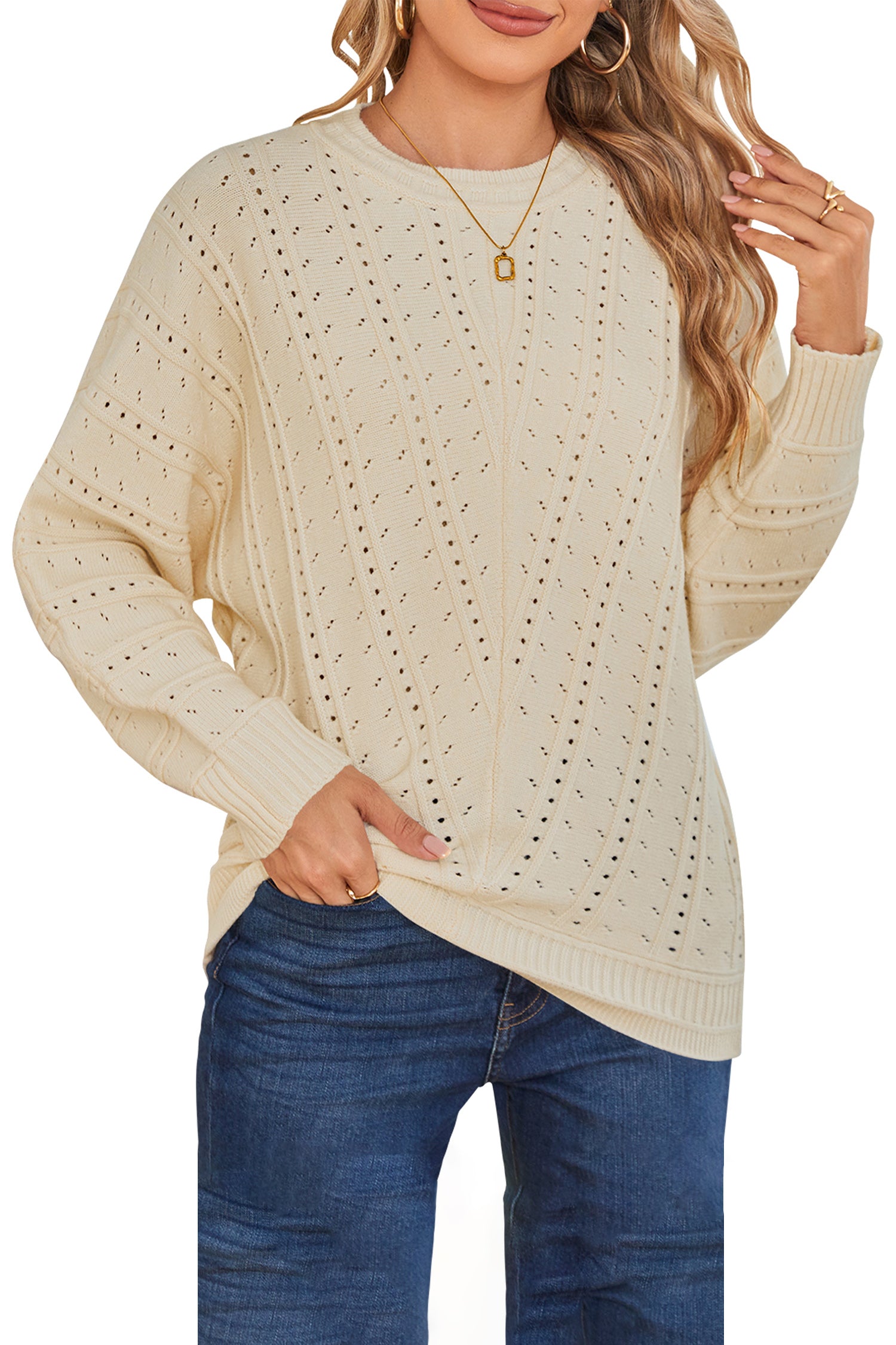 Cakulo Women's Oversized Crochet Knit Sweater