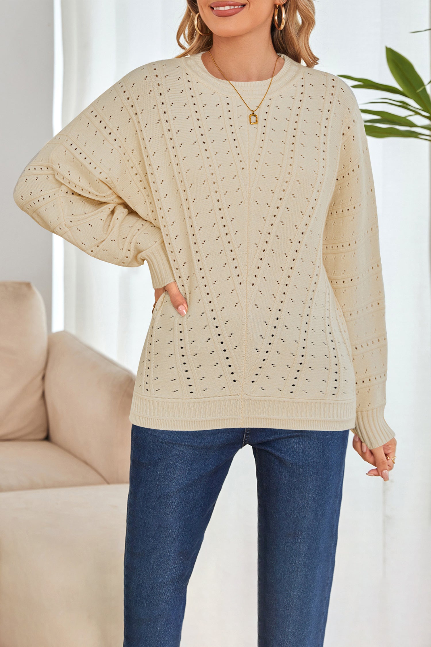 Cakulo Women's Oversized Crochet Knit Sweater