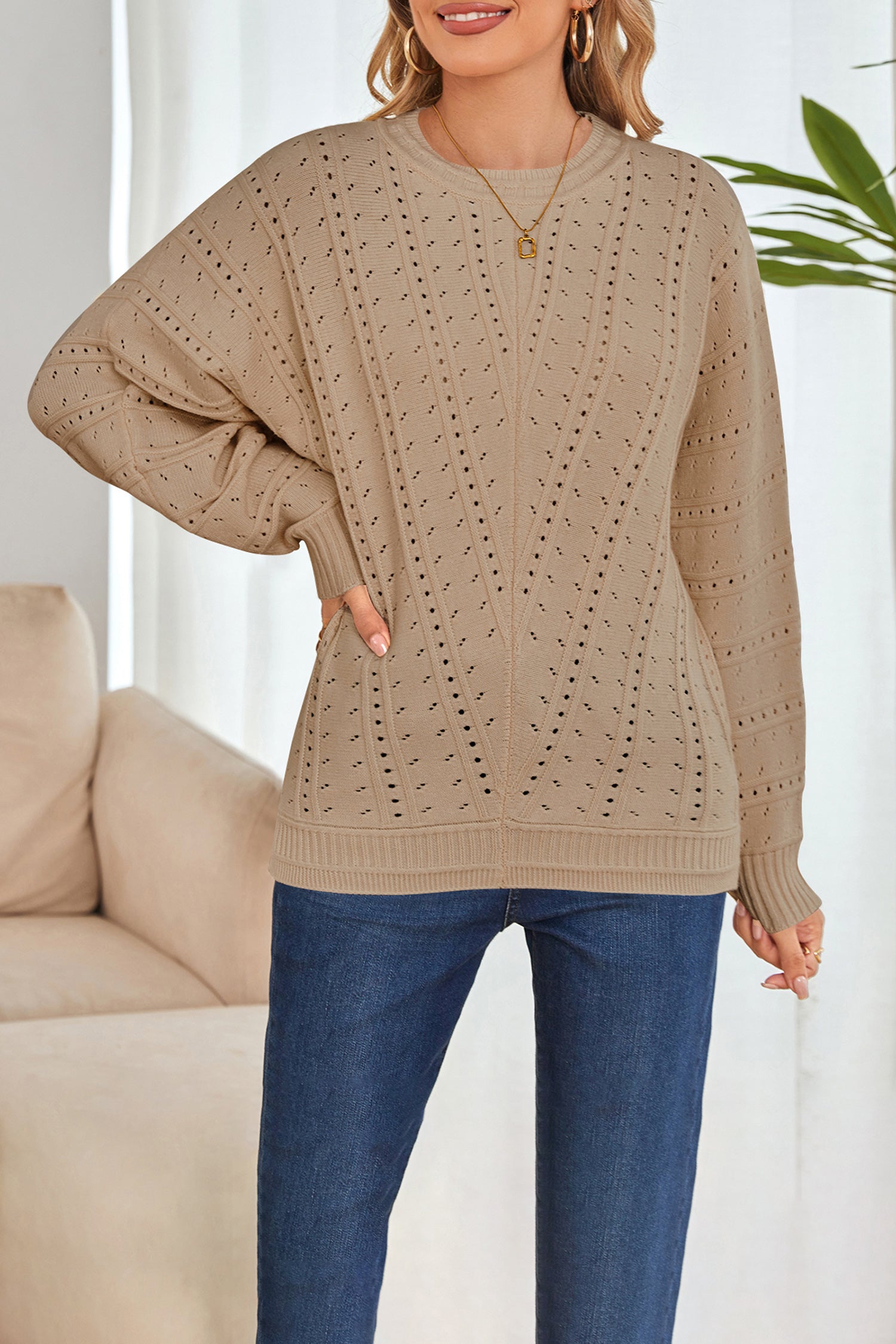 Cakulo Women's Oversized Crochet Knit Sweater