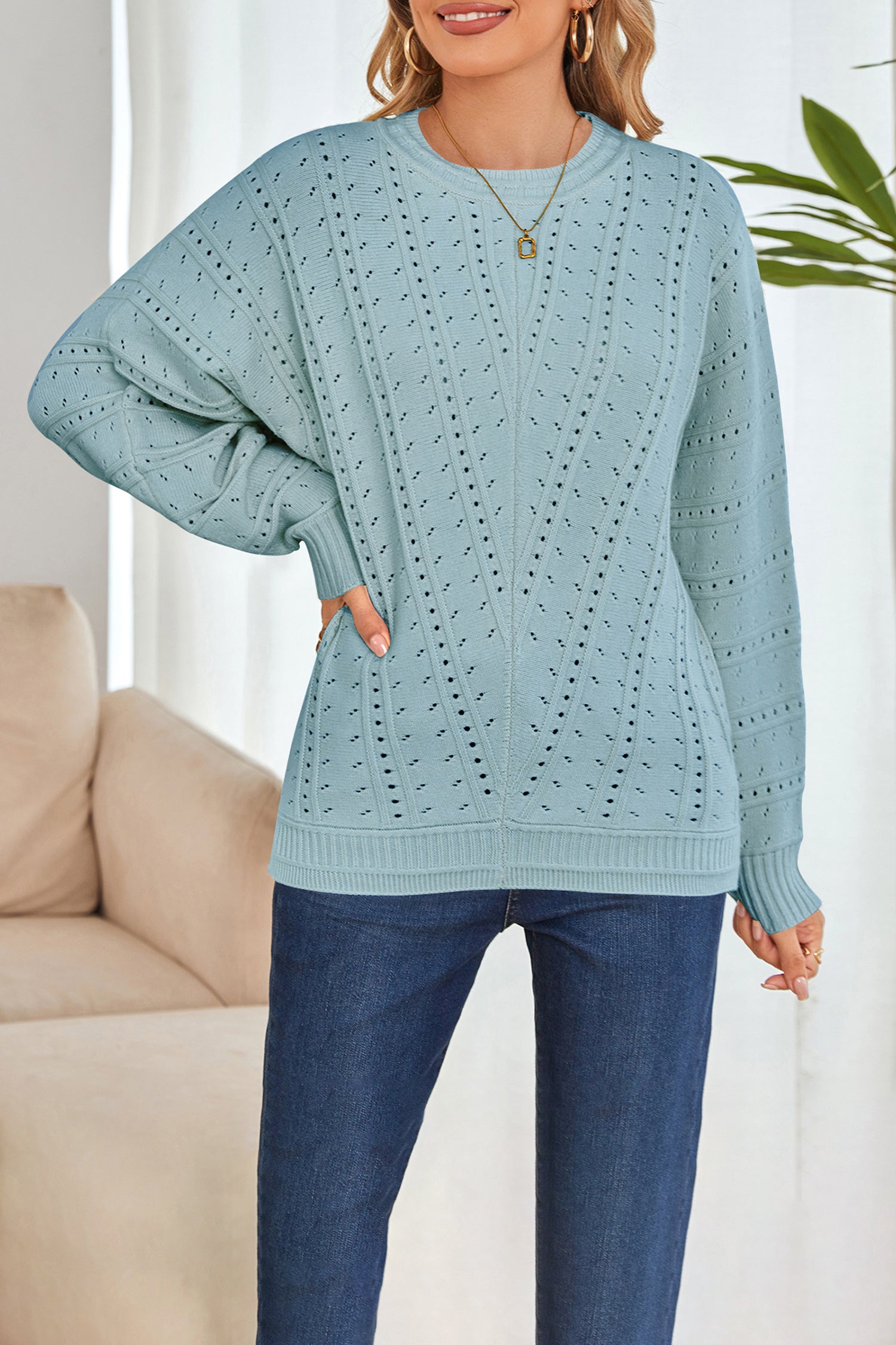 Cakulo Women's Oversized Crochet Knit Sweater