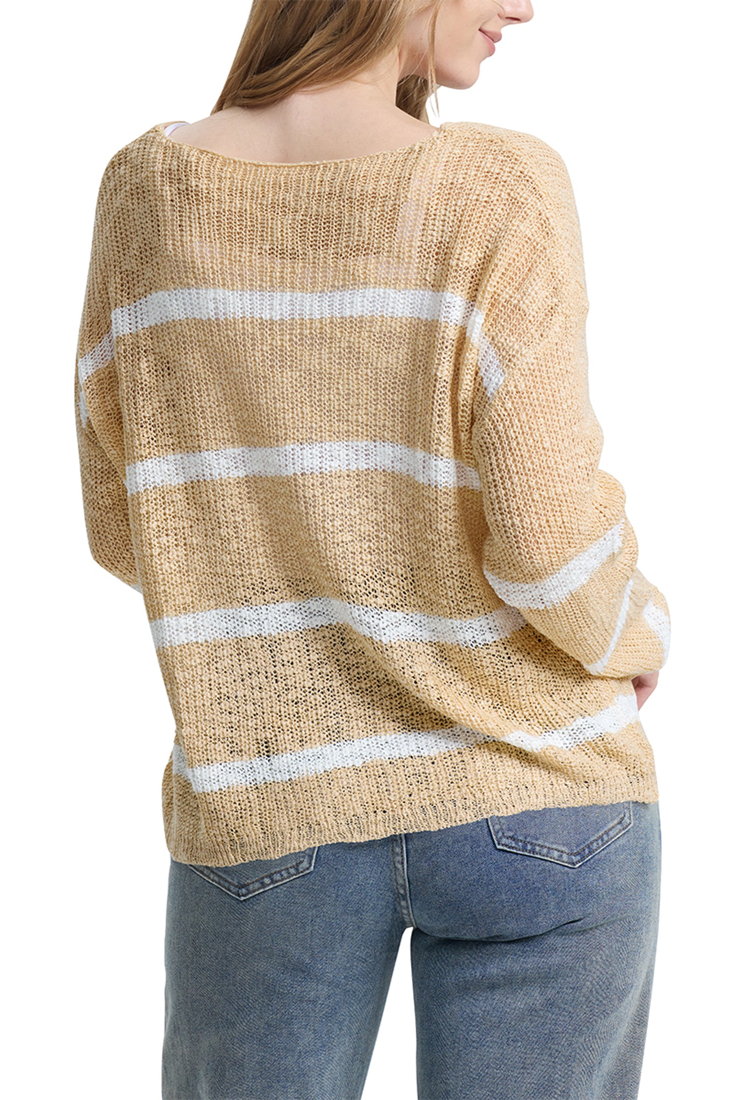 Cakulo Women's Off-Shoulder Striped Knit Sweater