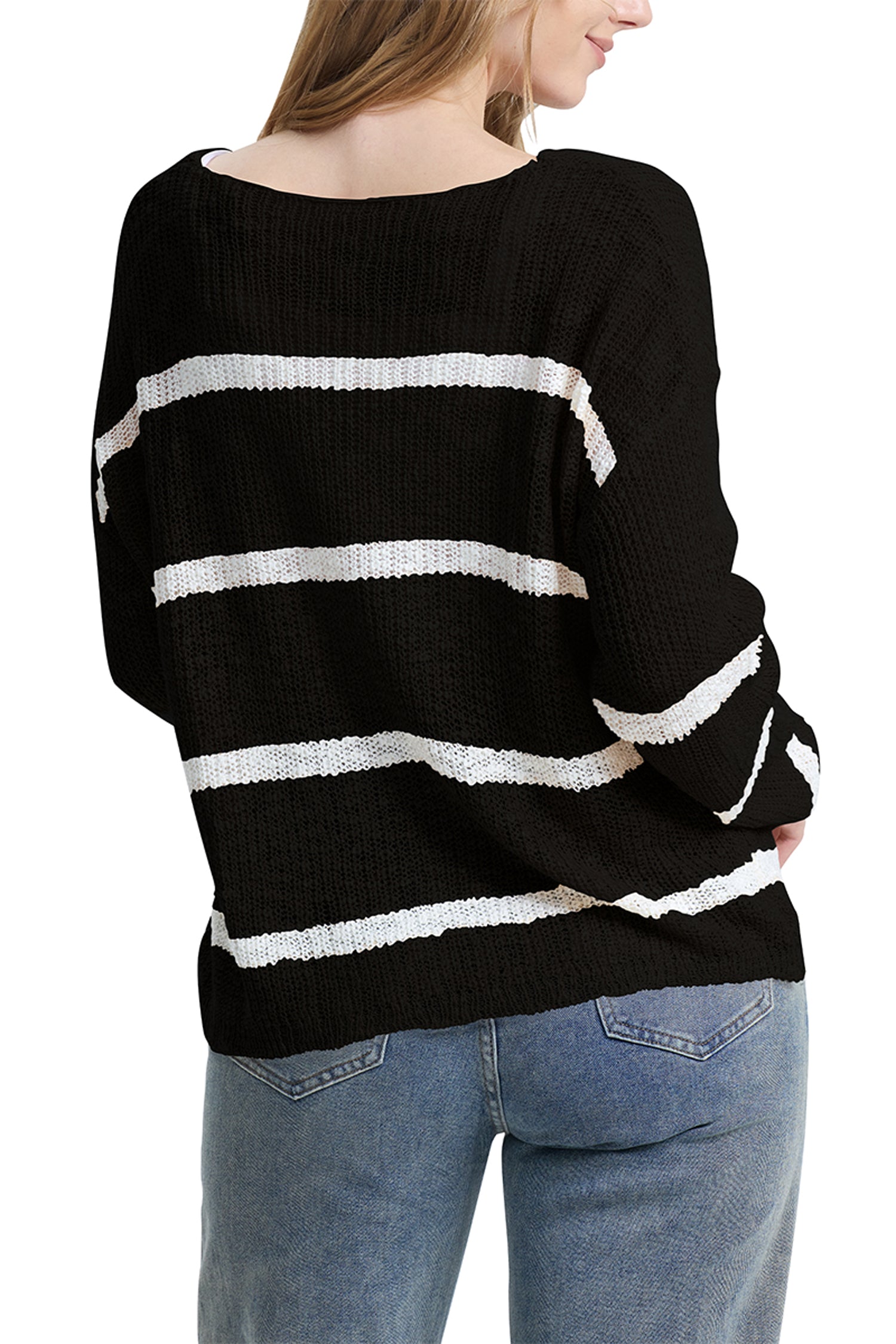 Cakulo Women's Off-Shoulder Striped Knit Sweater