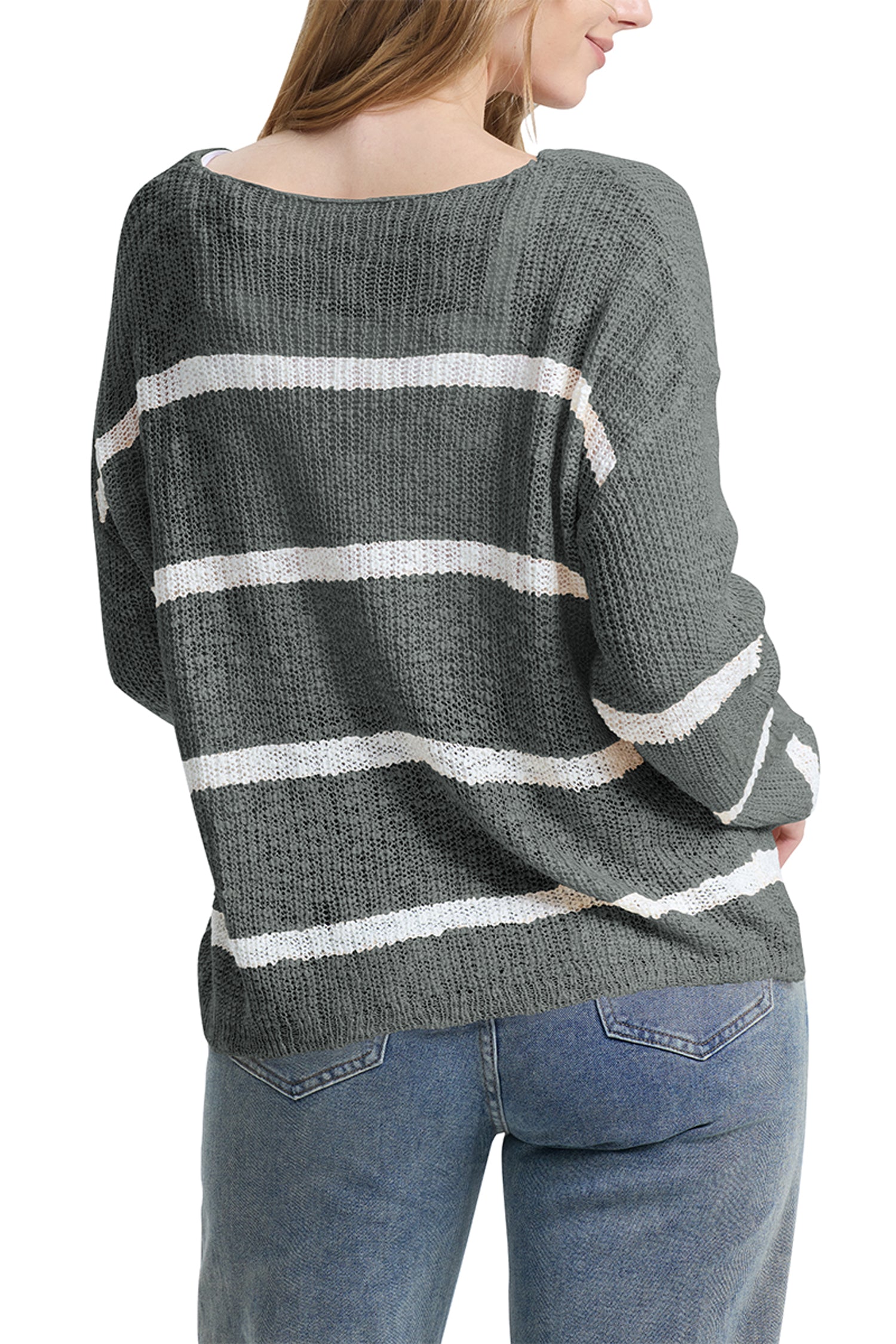 Cakulo Women's Off-Shoulder Striped Knit Sweater