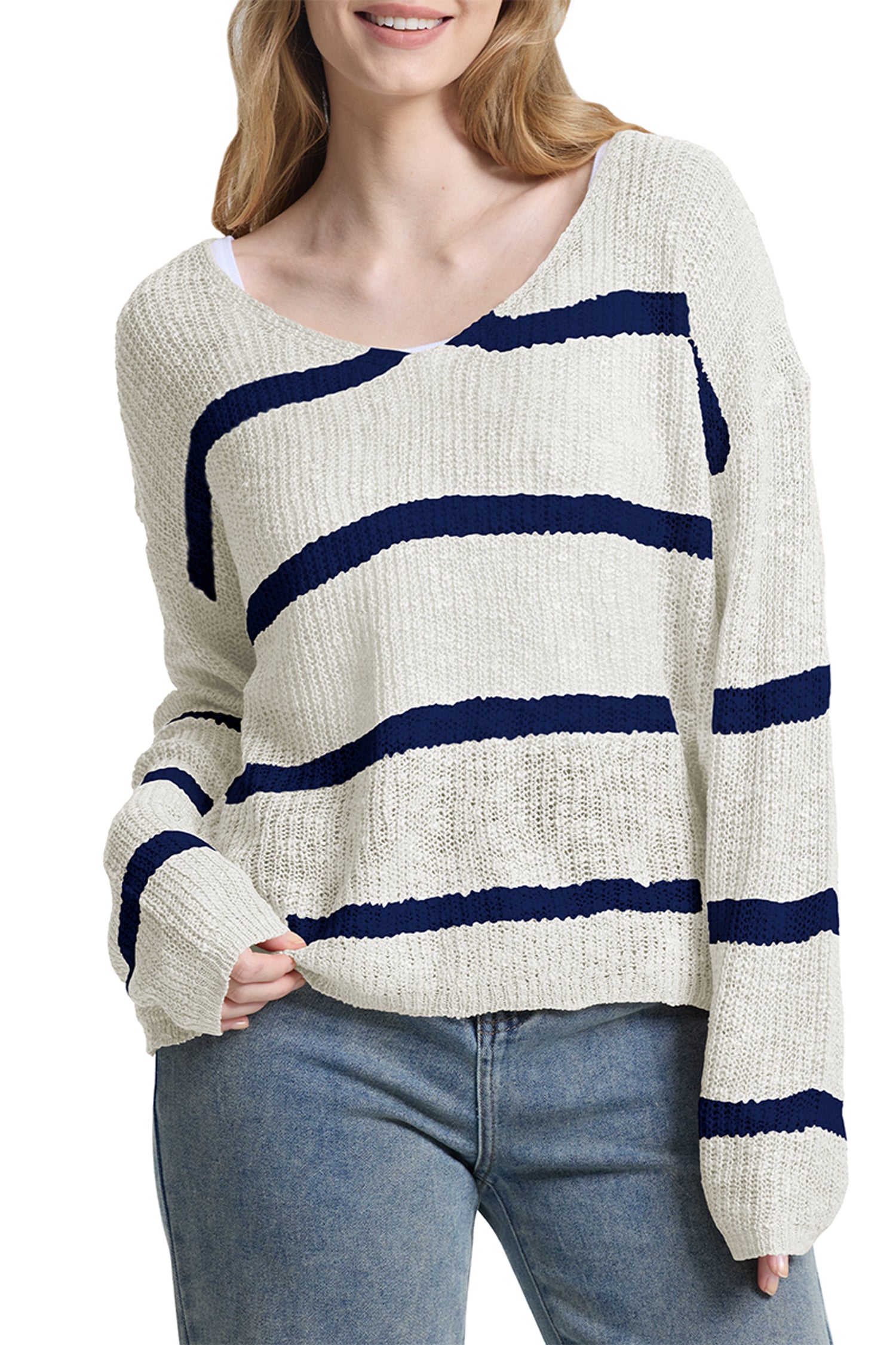 Cakulo Women's Off-Shoulder Striped Knit Sweater