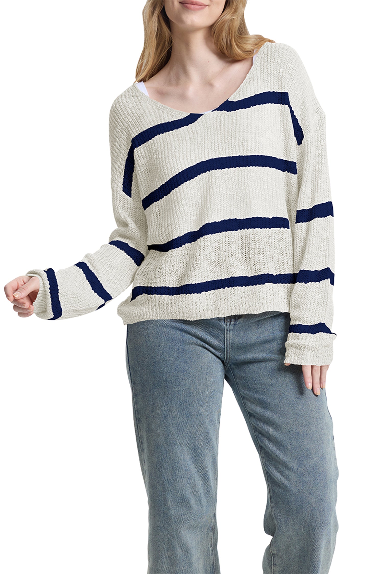 Cakulo Women's Off-Shoulder Striped Knit Sweater