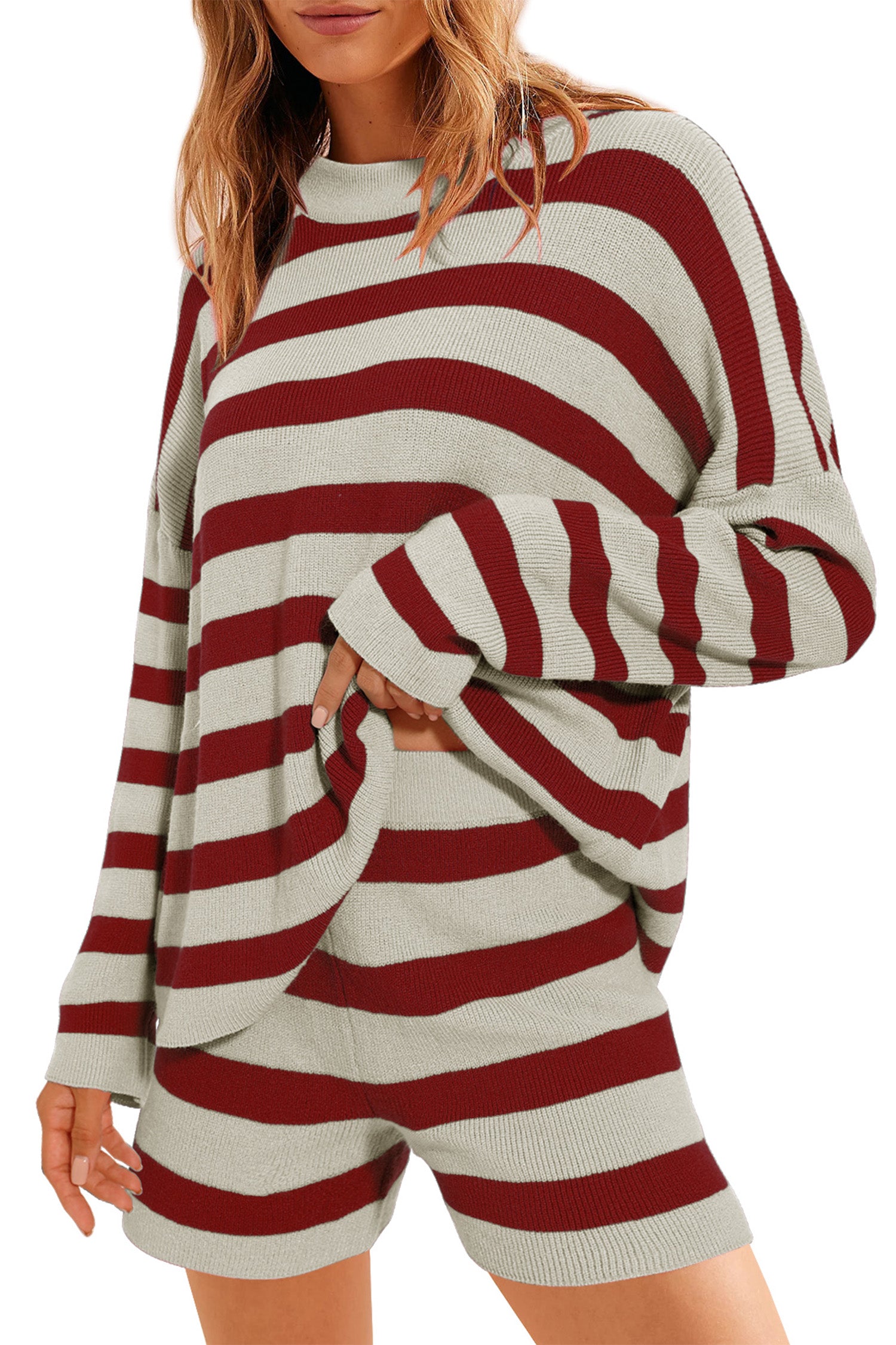 Cakulo Women's Striped Sweater Lounge Set 2-Piece Shorts Fall Outfit