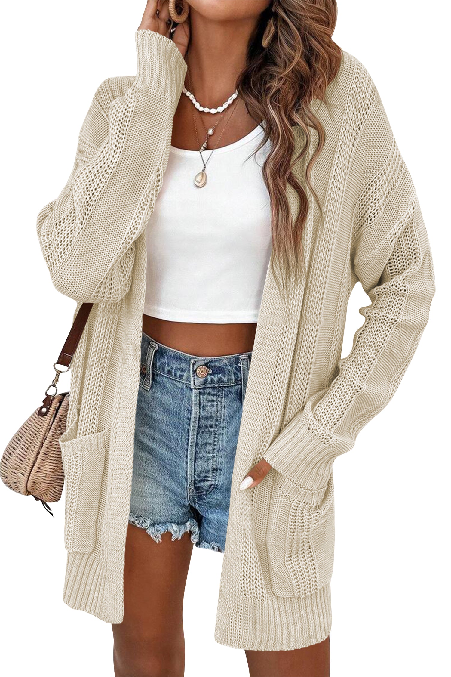 Cakulo Women's Long Hollow-Out Crochet Oversized Cardigan Sweater