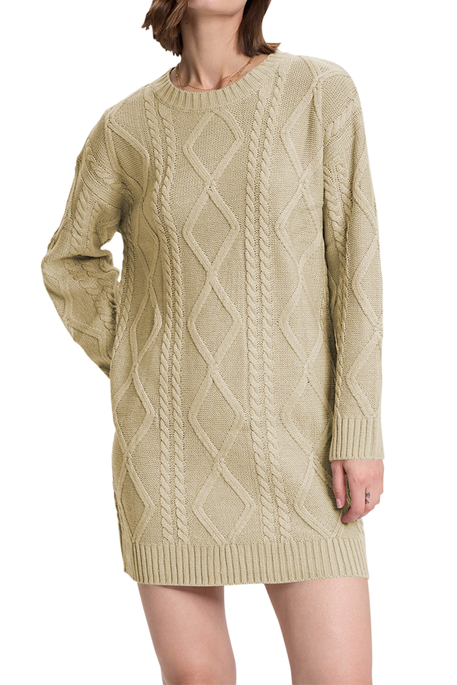 Cakulo Women's Oversized Cable Knit Sweater Dress