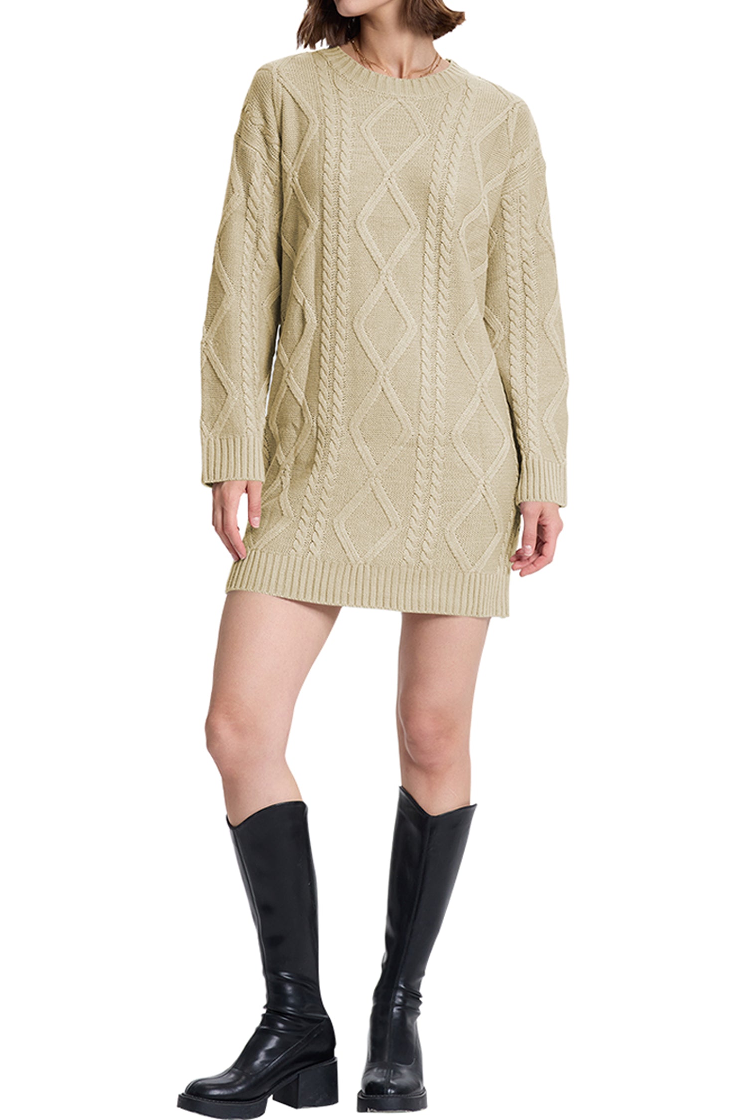 Cakulo Women's Oversized Cable Knit Sweater Dress