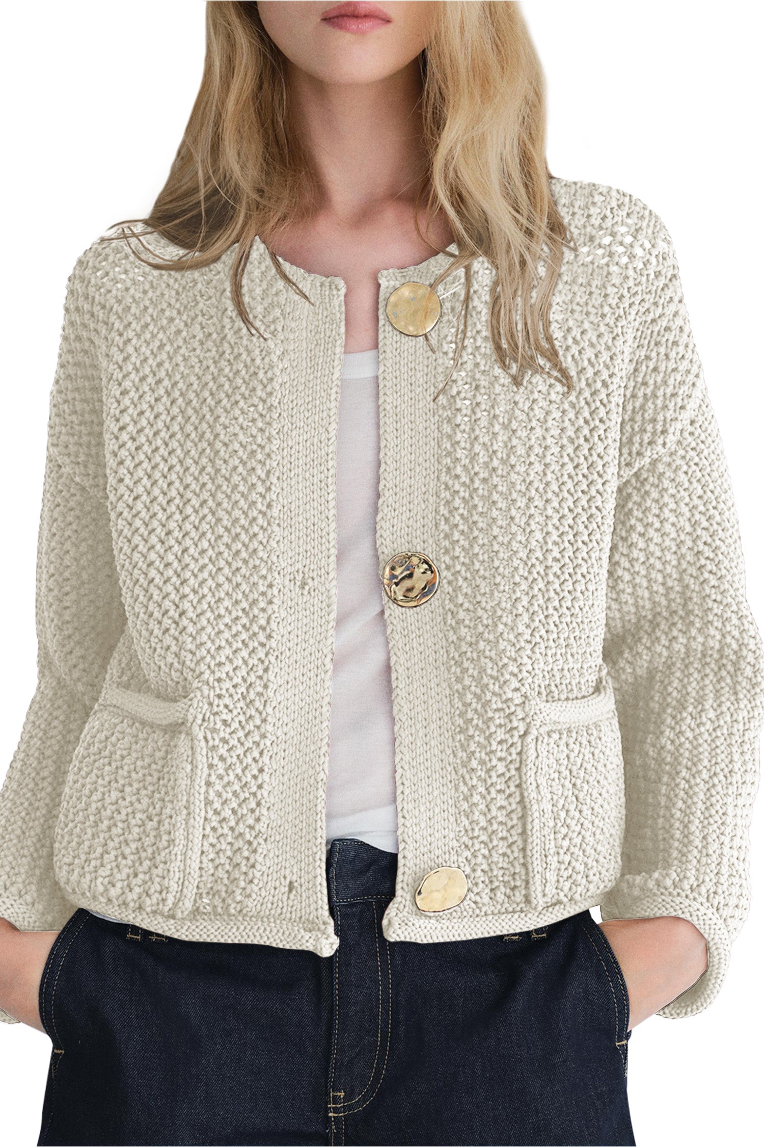 Cakulo Women's Cropped Cardigan with Pockets