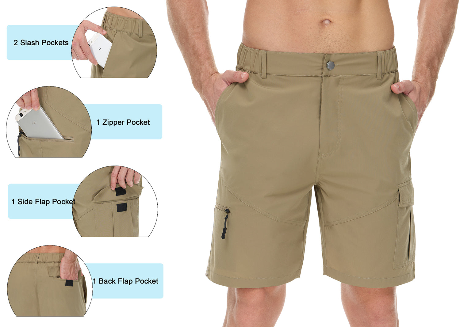 Cakulo Men's Water Resistant Hiking Cargo Casual Shorts