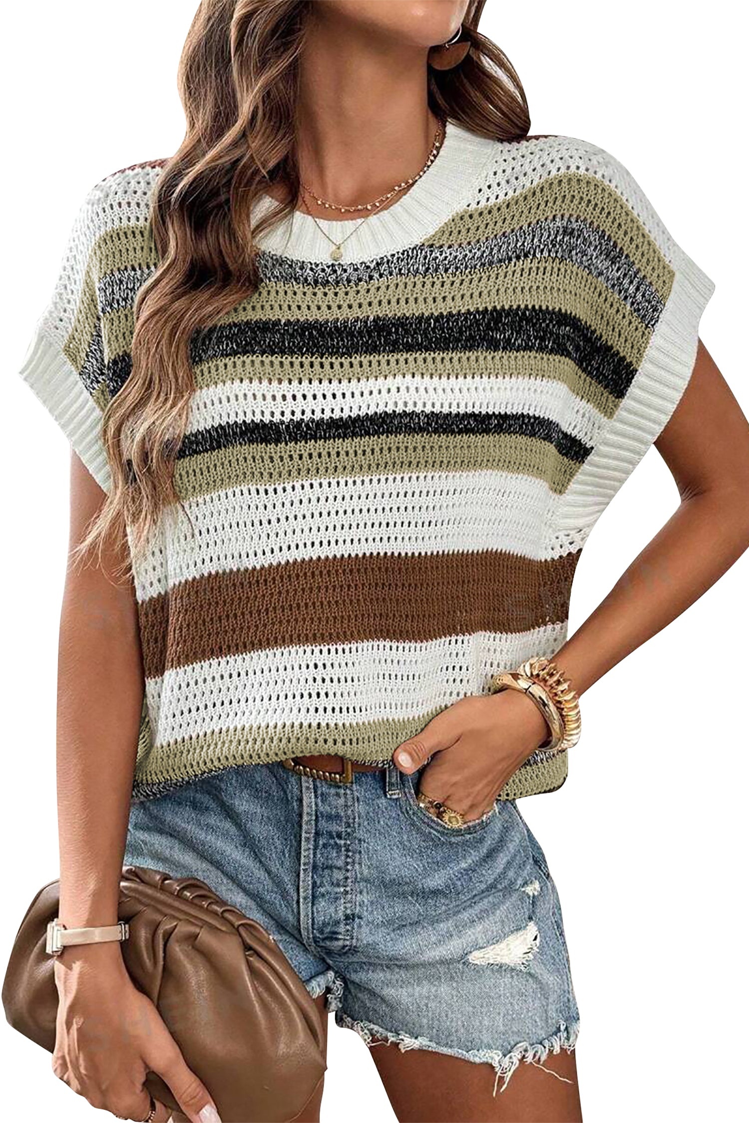 Cakulo Women's Summer Striped Color Block Sleeveless Knit Top