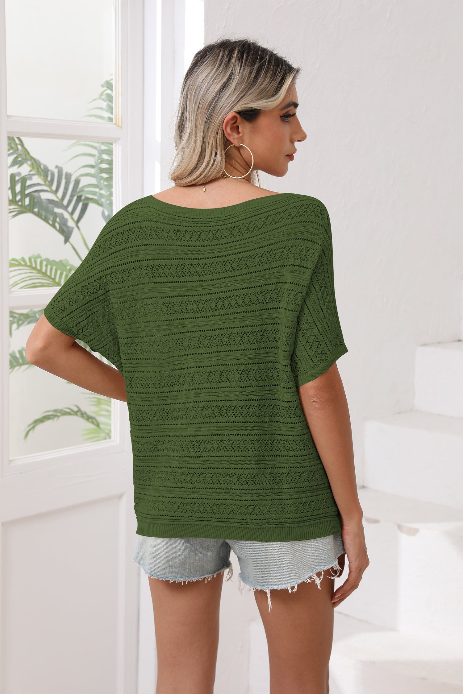 Cakulo Women's Summer Off-Shoulder Crochet Batwing Knit Top