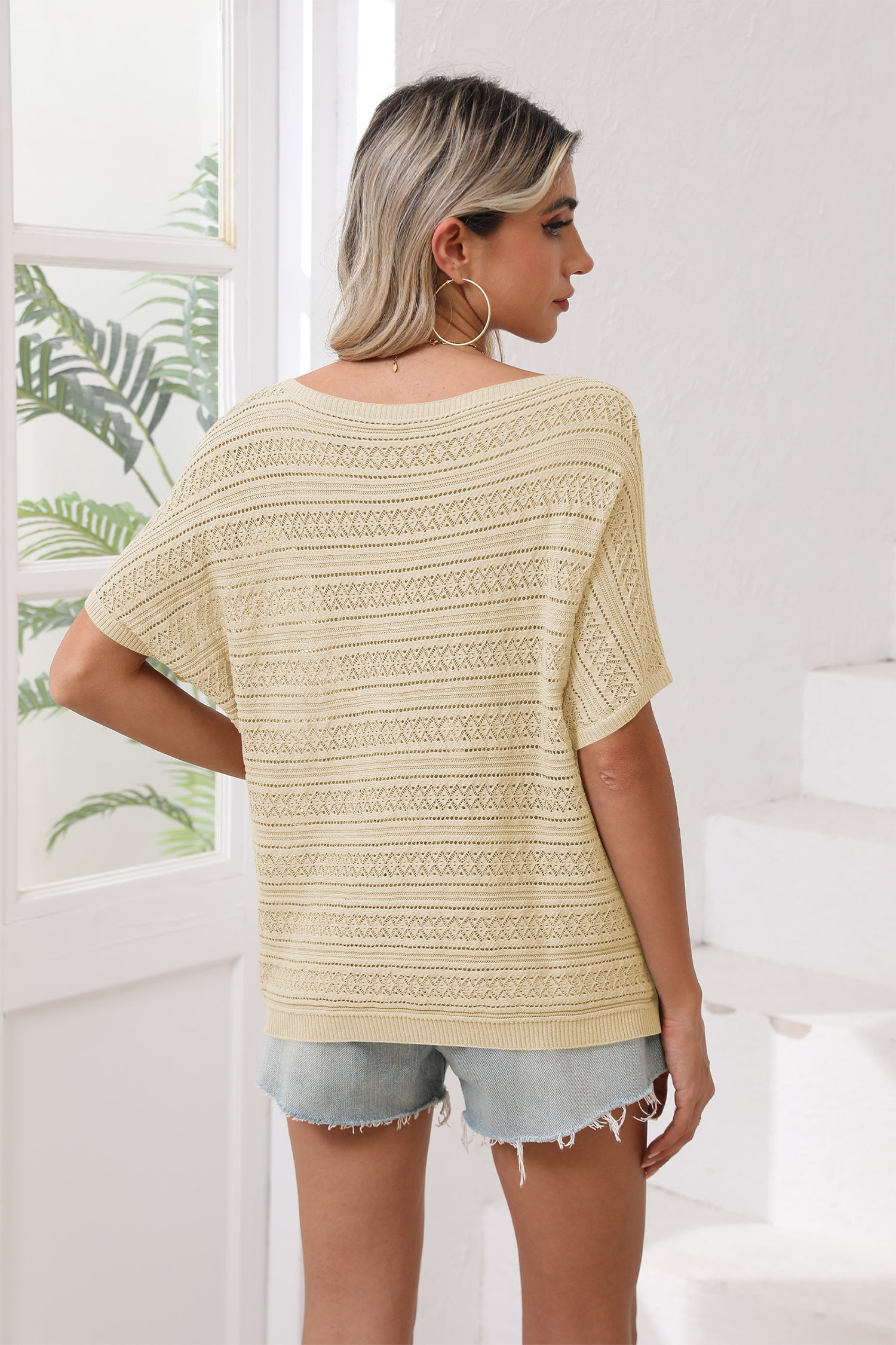 Cakulo Women's Summer Off-Shoulder Crochet Batwing Knit Top