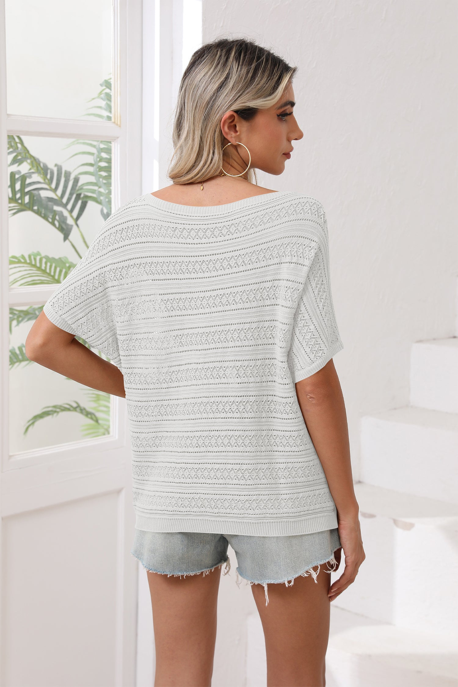 Cakulo Women's Summer Off-Shoulder Crochet Batwing Knit Top