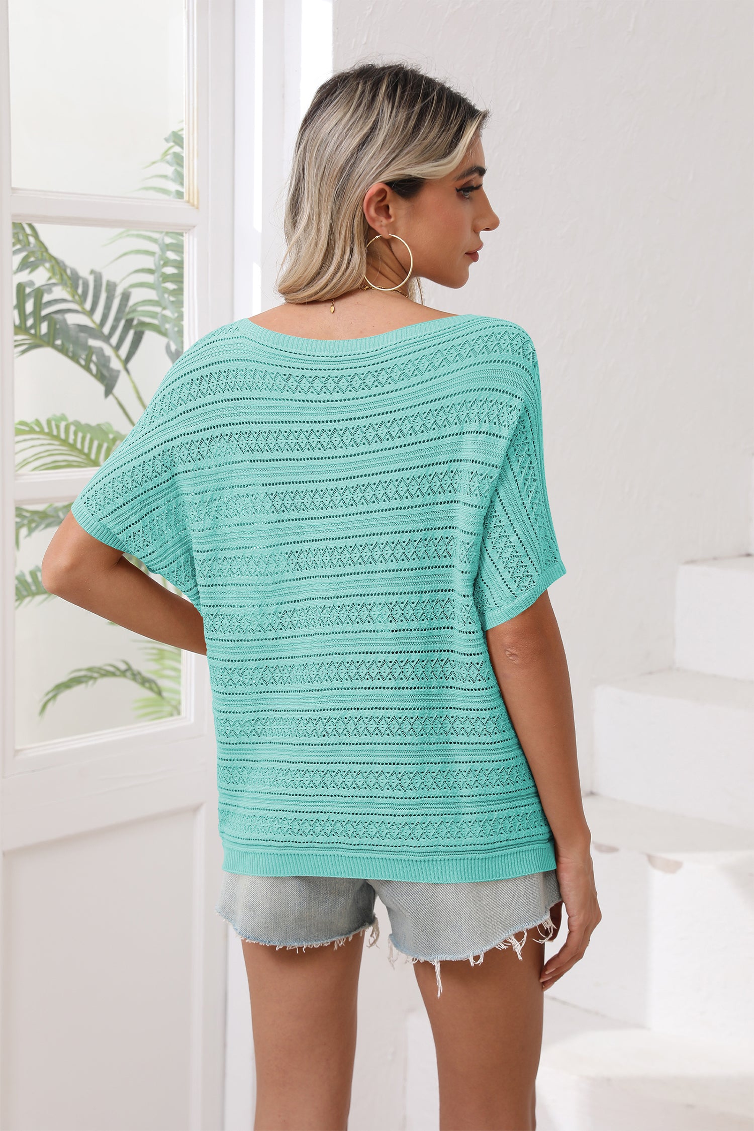 Cakulo Women's Summer Off-Shoulder Crochet Batwing Knit Top